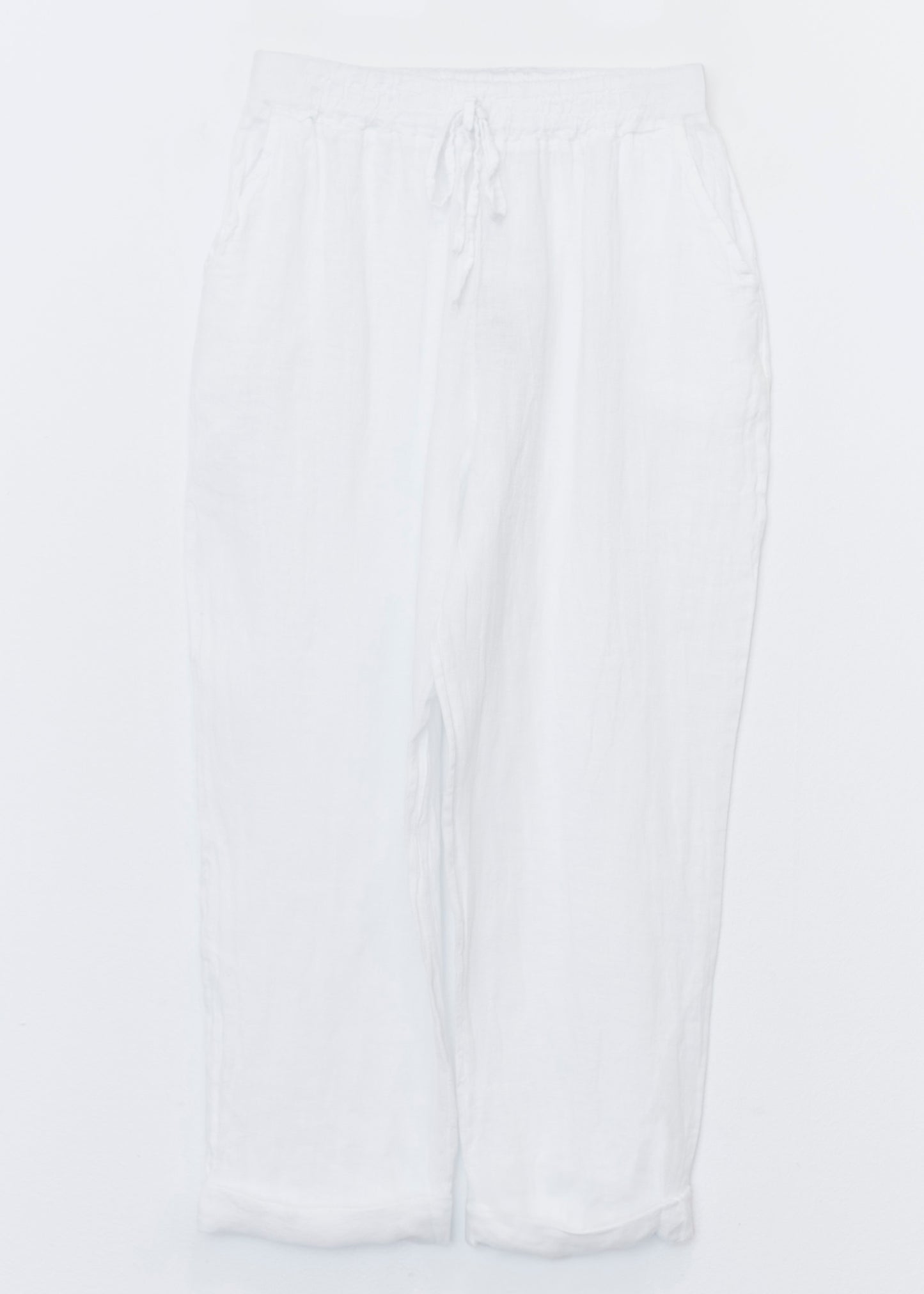Pantalón lino recto bolsillos