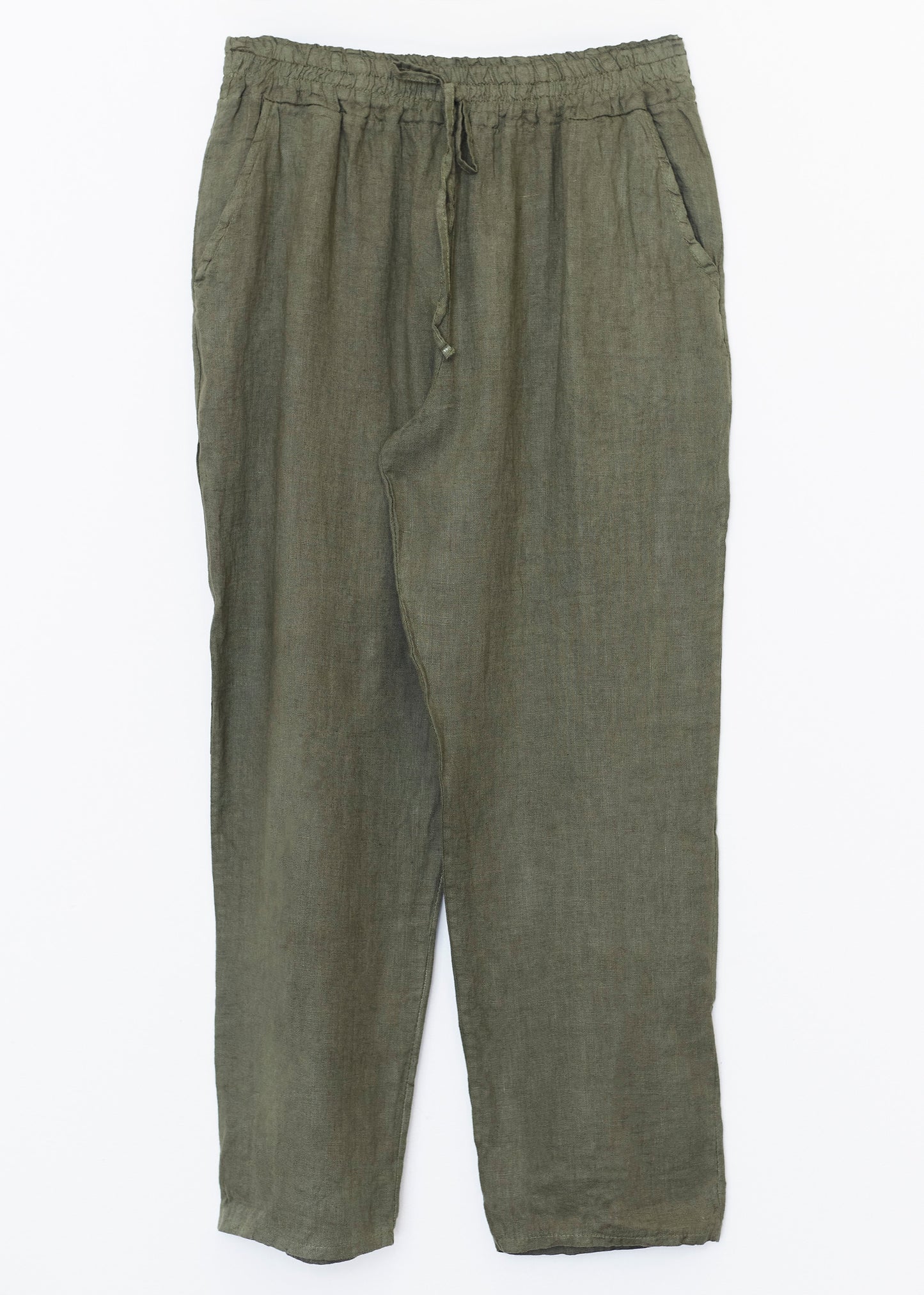 Pantalón lino recto bolsillos