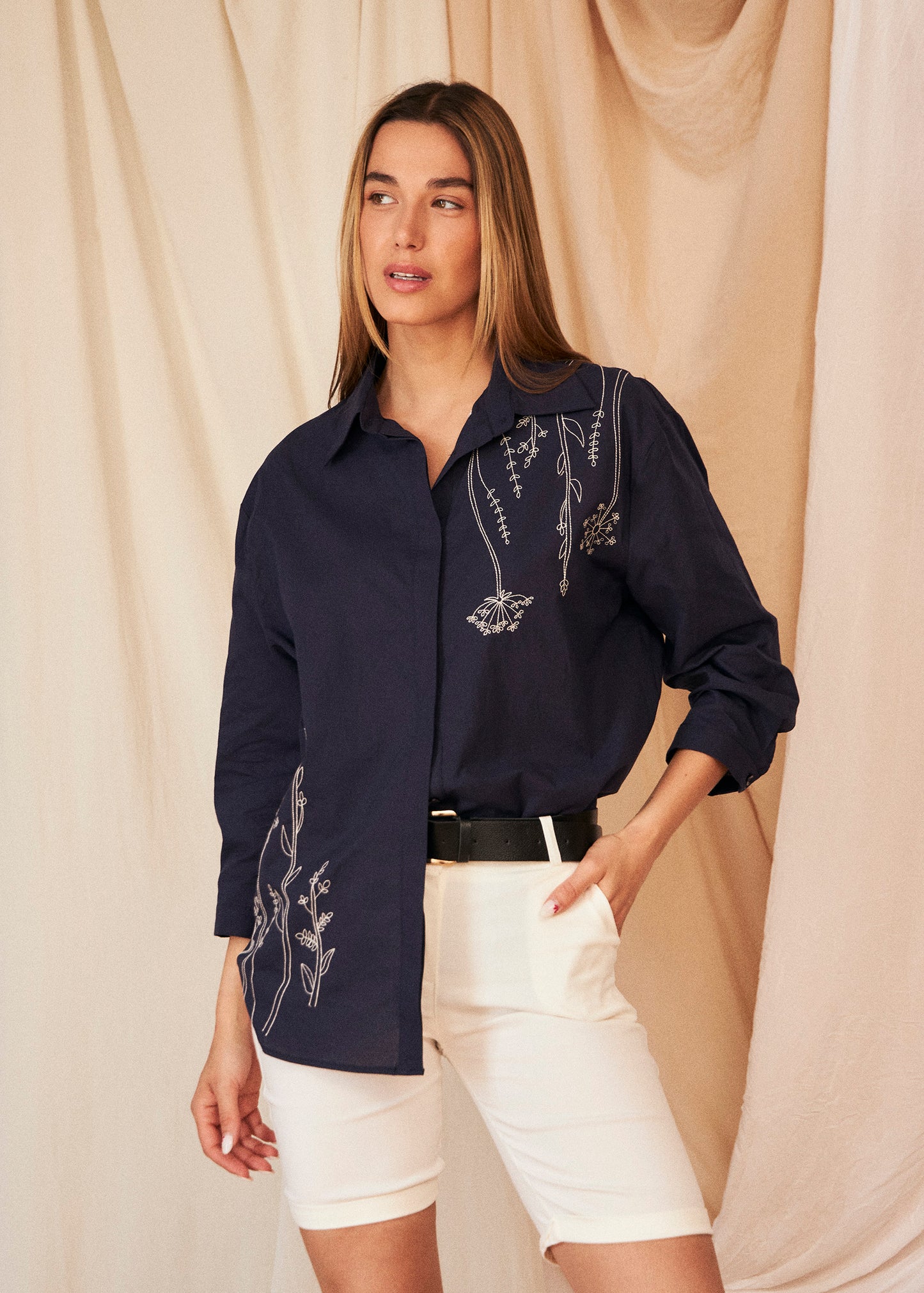 Floral embroidered shirt