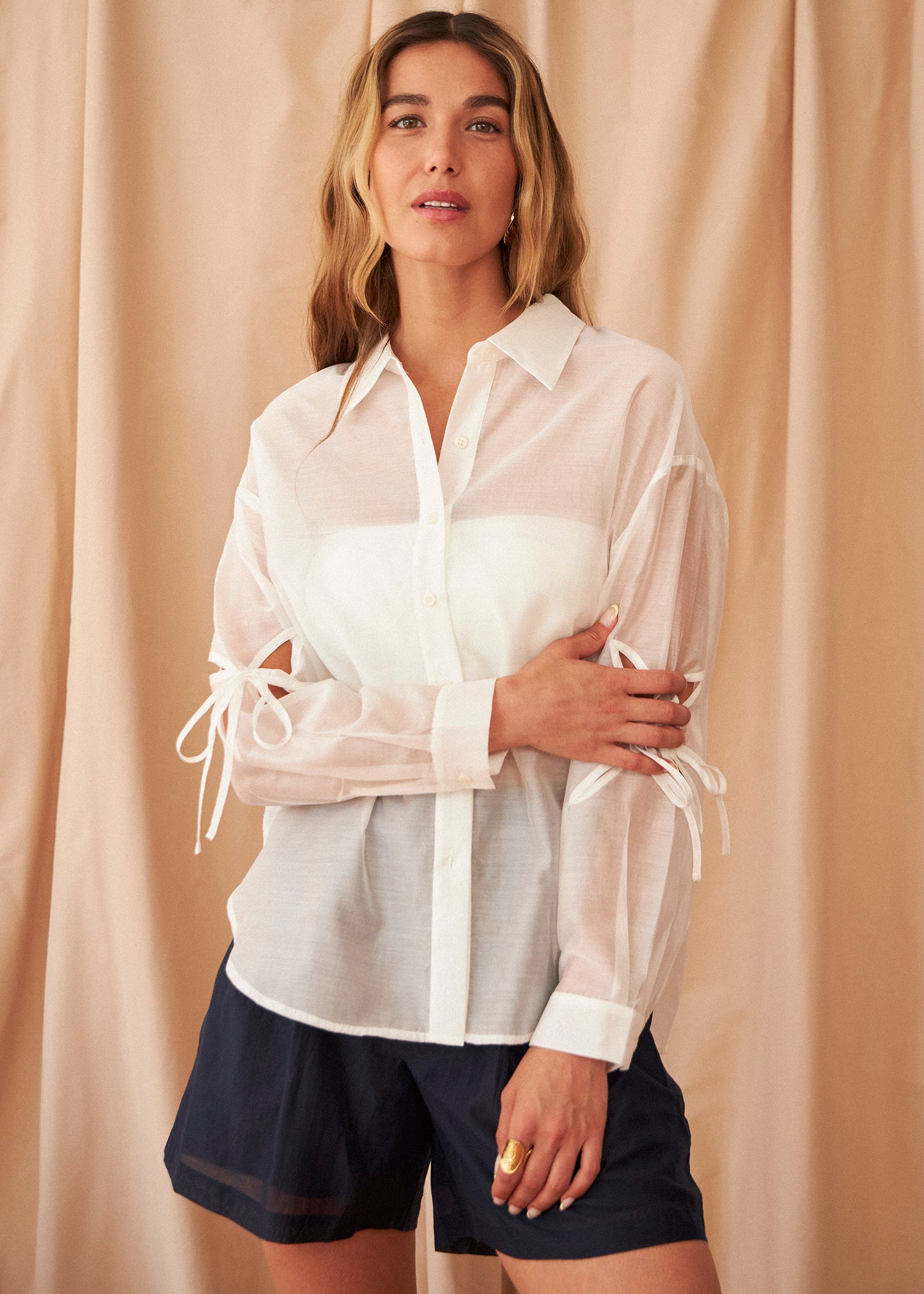 Organza shirt with openings