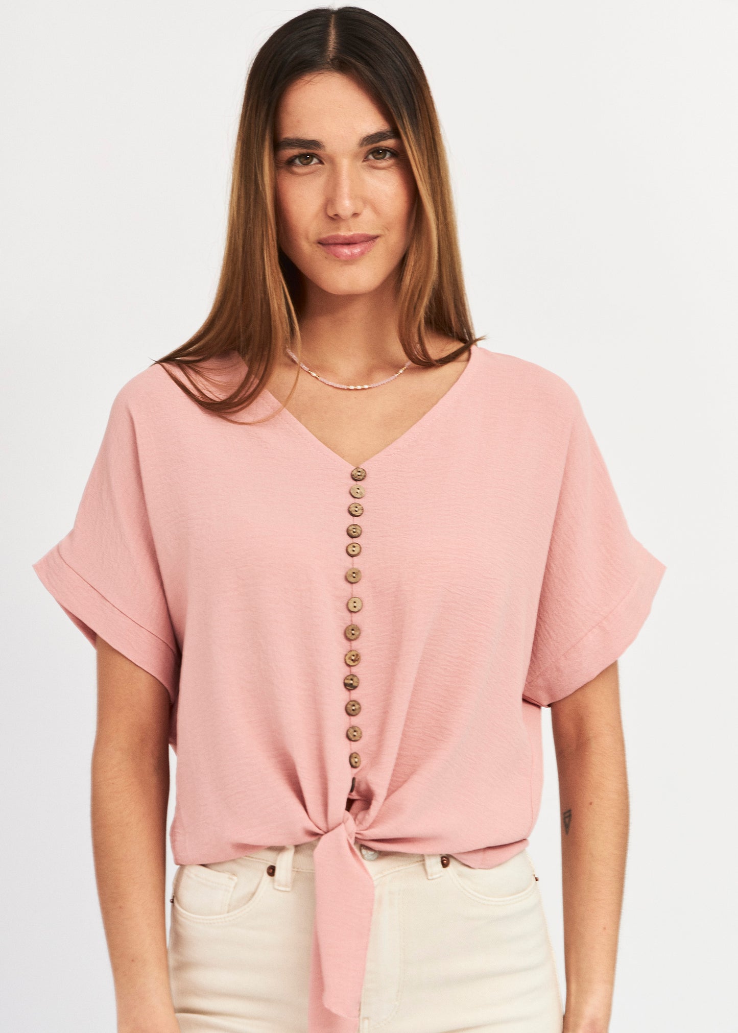Button knot blouse