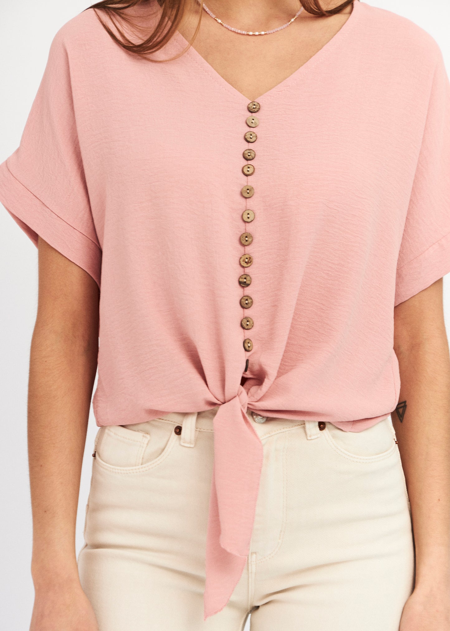Button knot blouse
