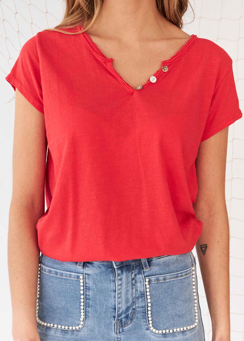 Buttoned cotton T-shirt