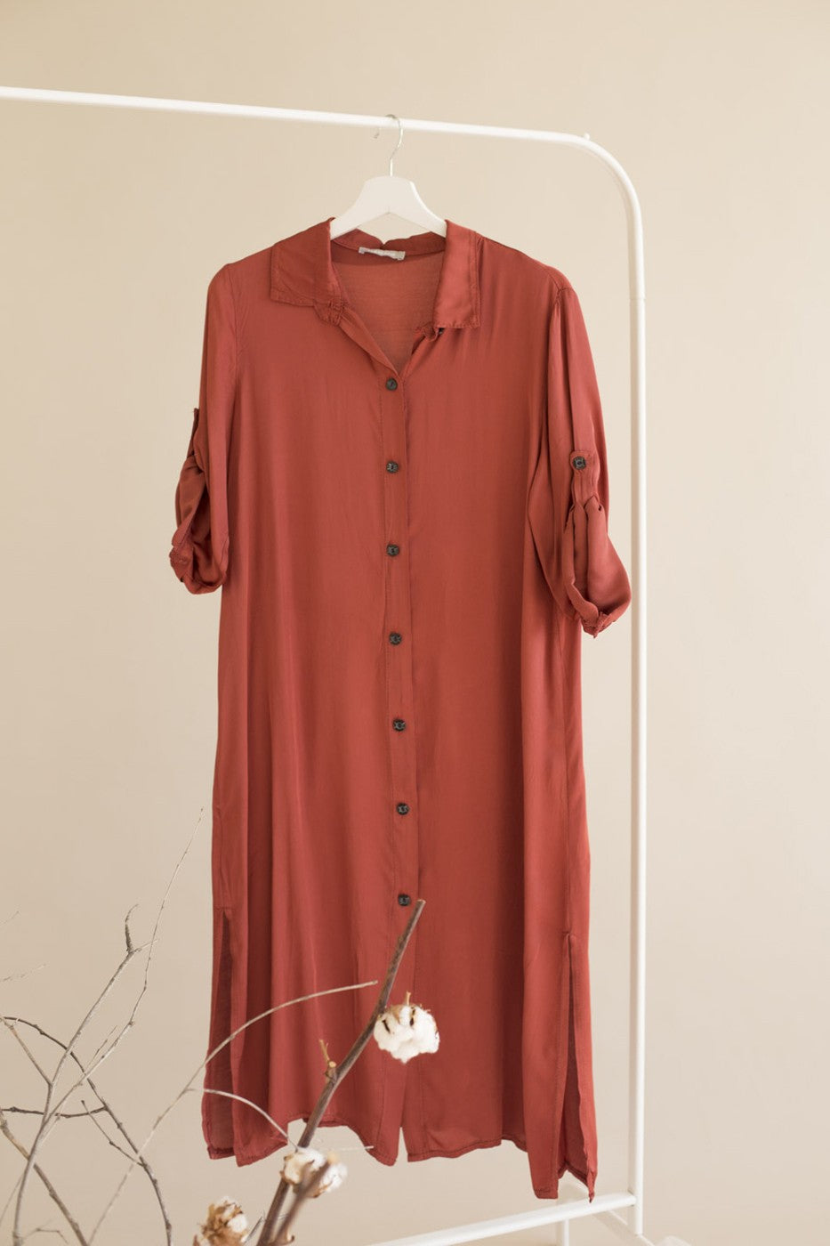 Vestido camisero satinado