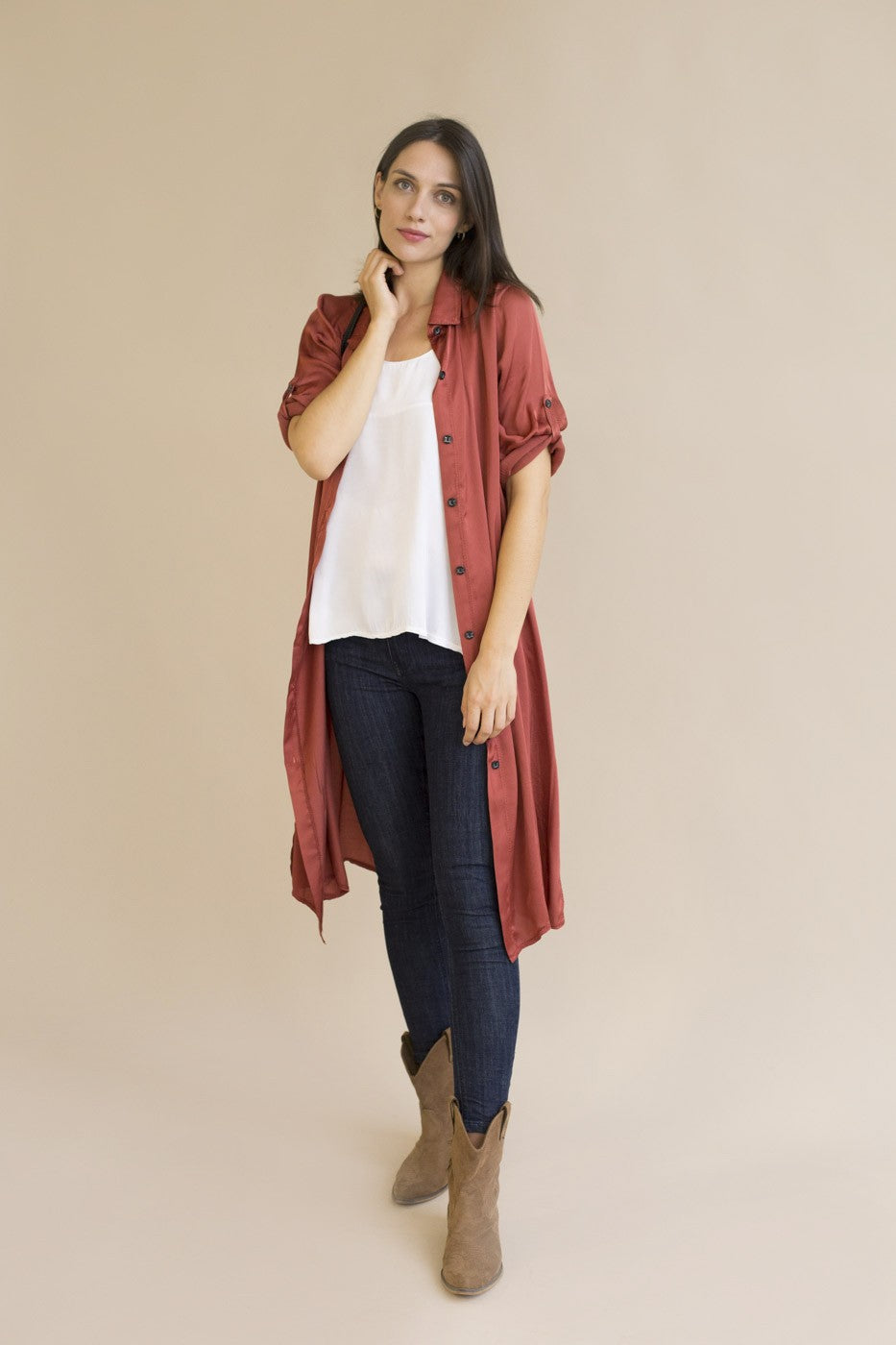 Vestido camisero satinado