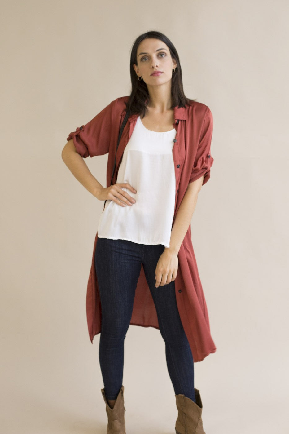 Vestido camisero satinado
