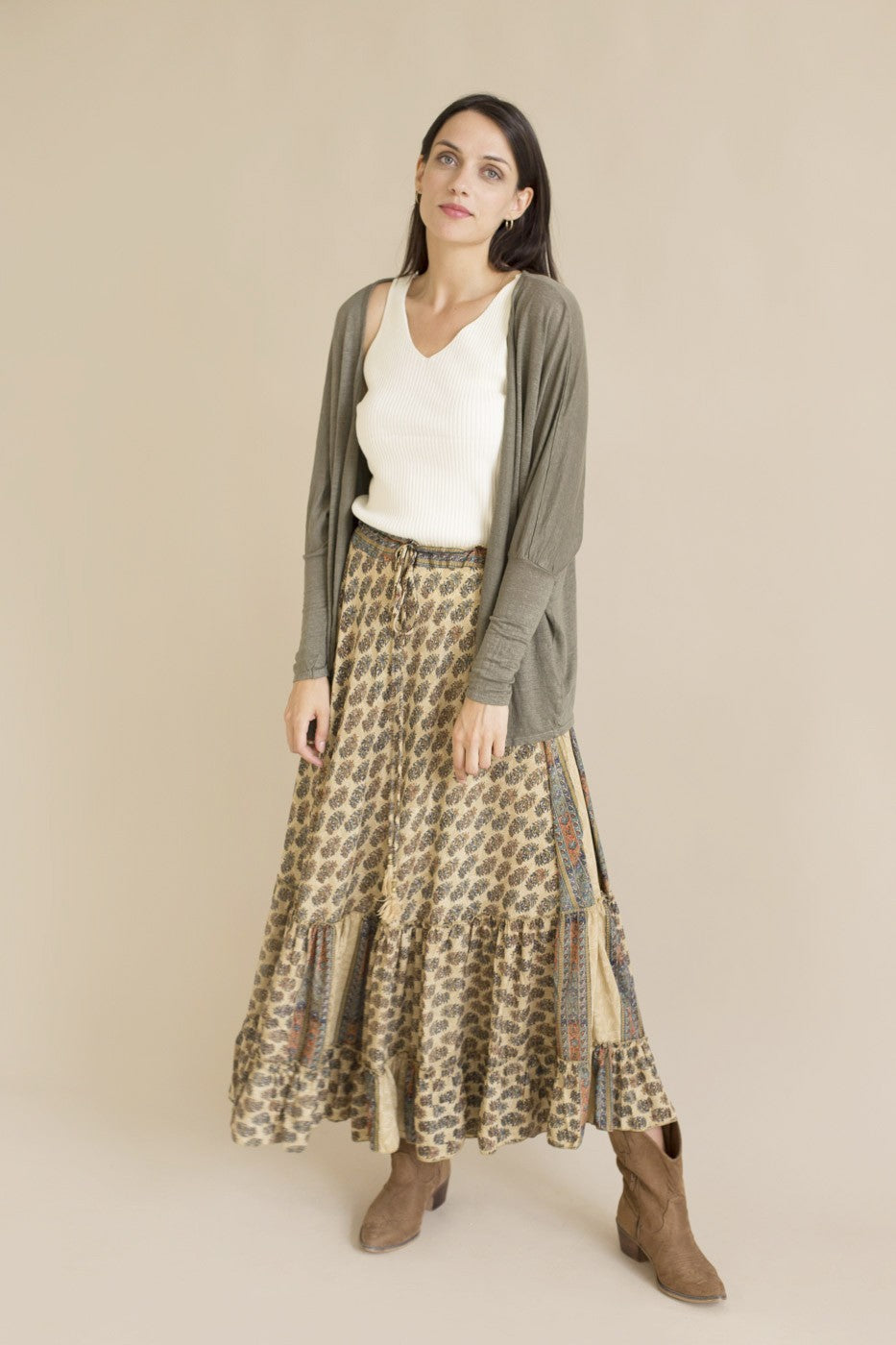 Maxi falda seda print floral