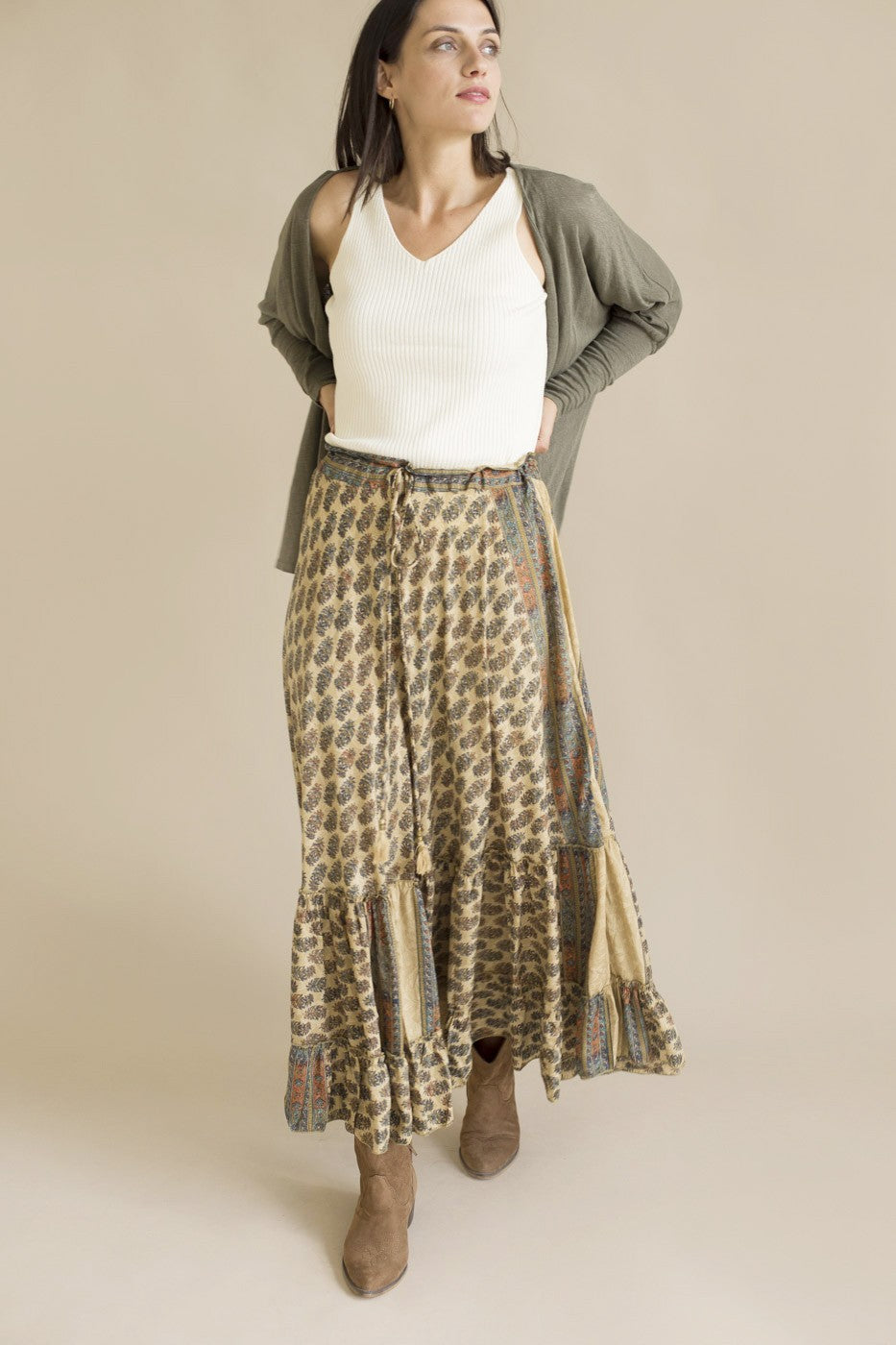 Maxi falda seda print floral