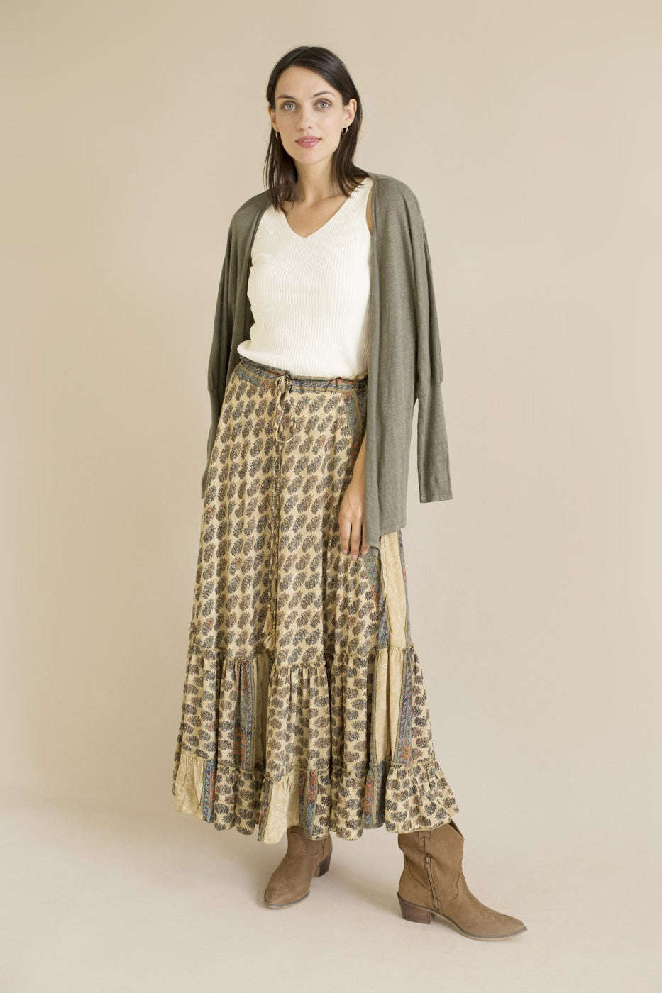 Maxi falda seda print floral
