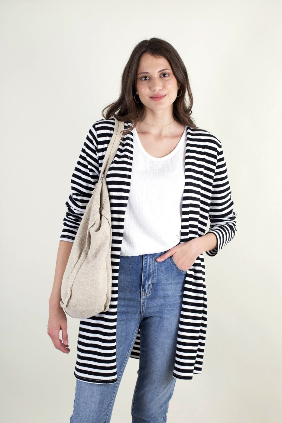 Cardigan rayas punto algodón