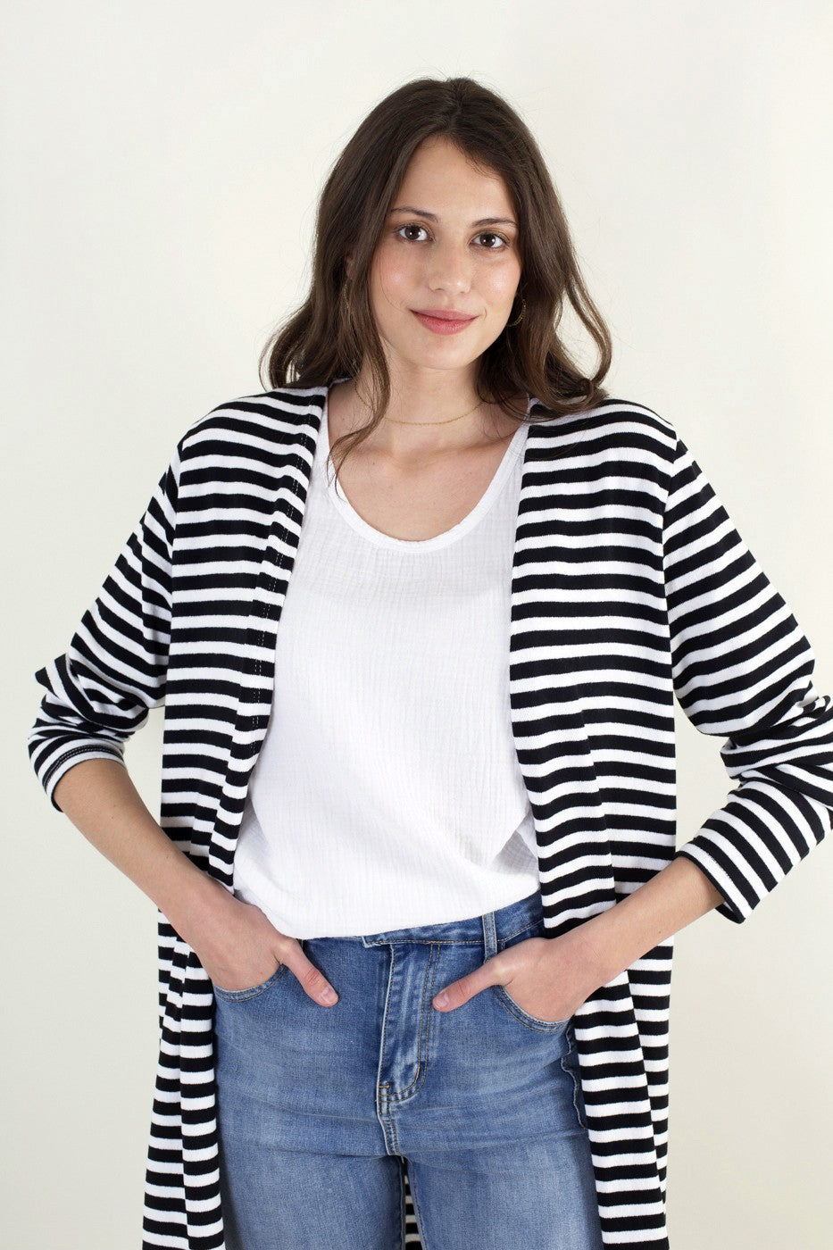 Cardigan rayas punto algodón