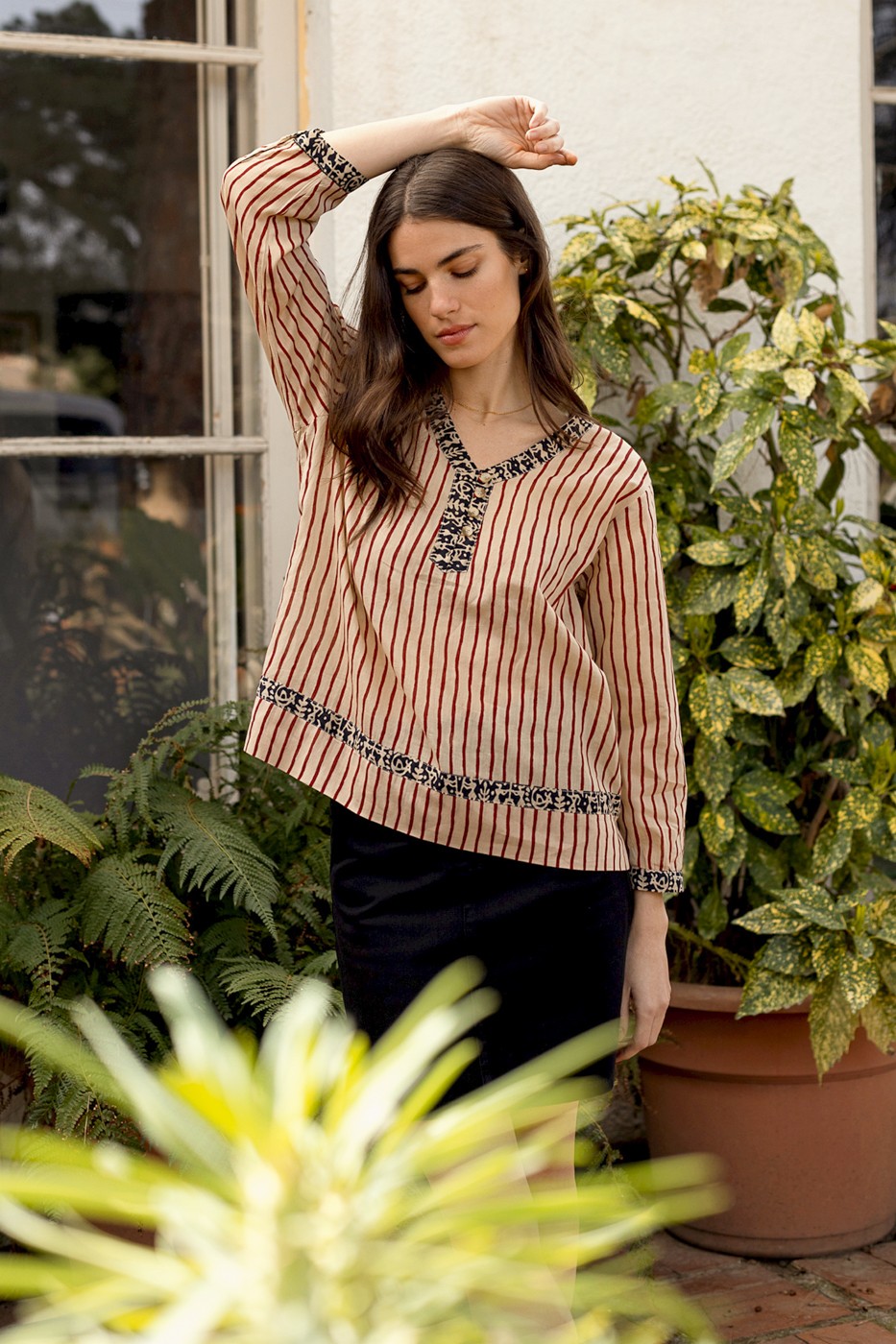 Camisa fluida de algodón "rayas"