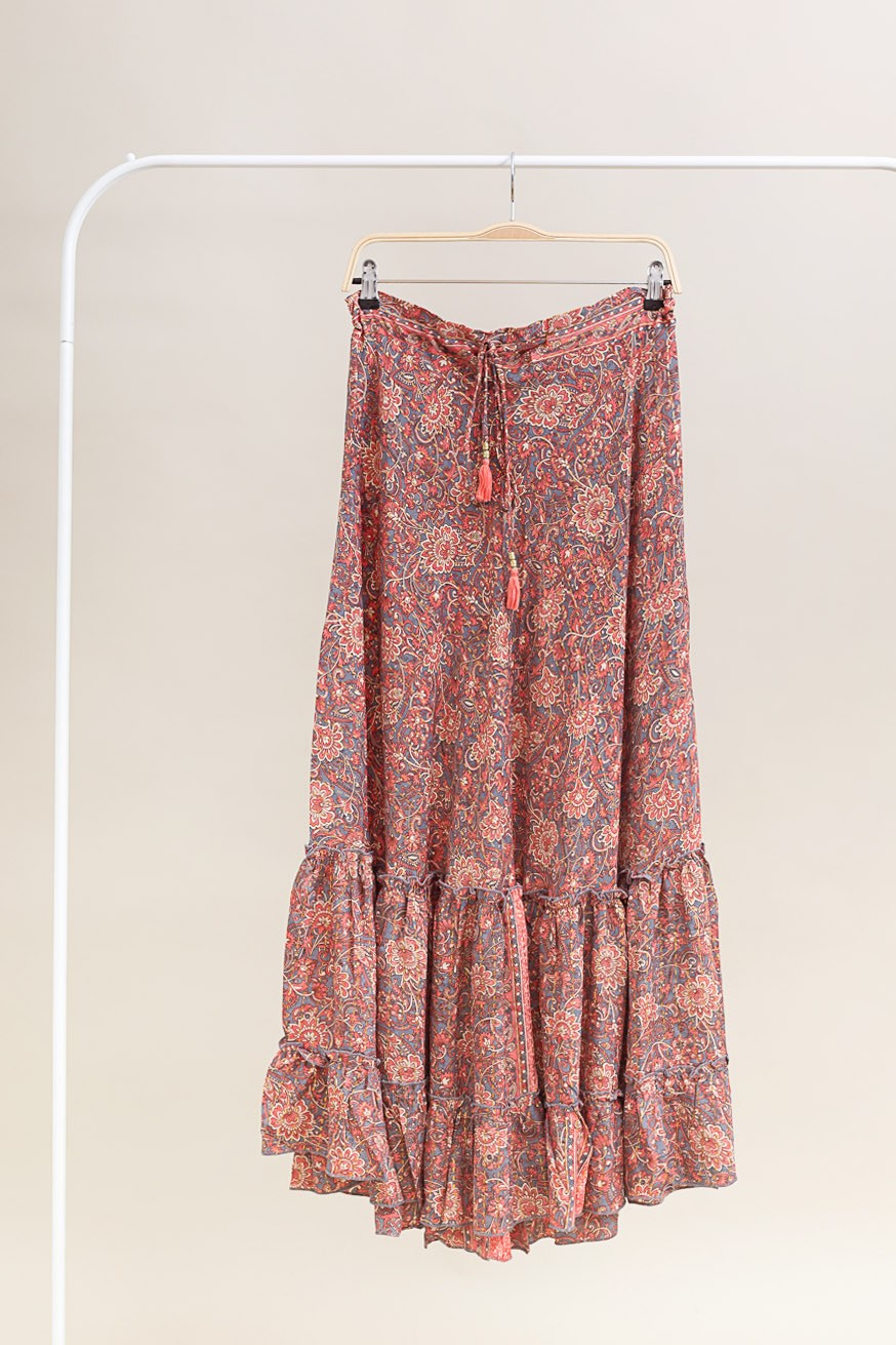 Maxi falda seda print floral