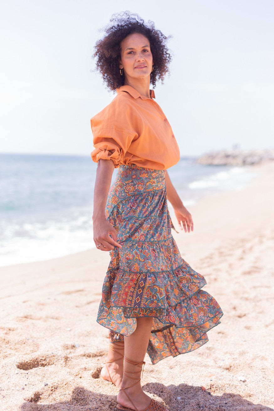 Falda maxi de seda
