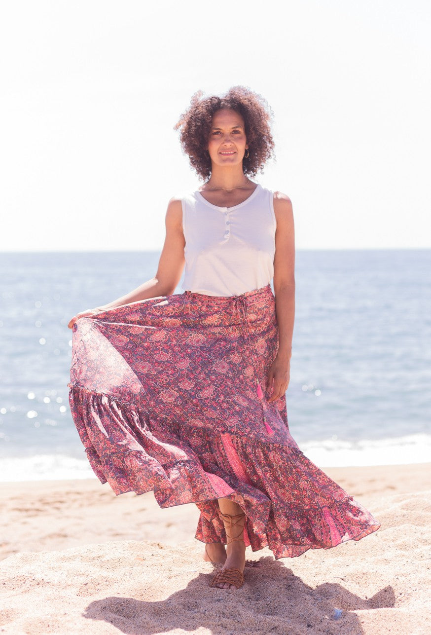 Maxi falda seda print floral