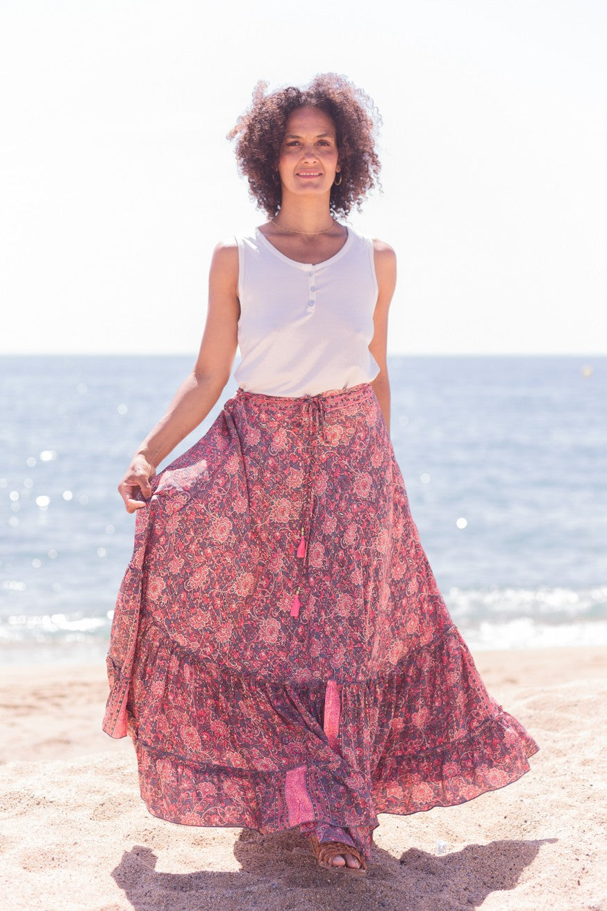 Maxi falda seda print floral