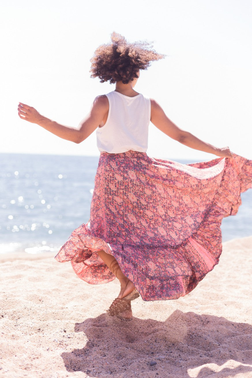 Maxi falda seda print floral