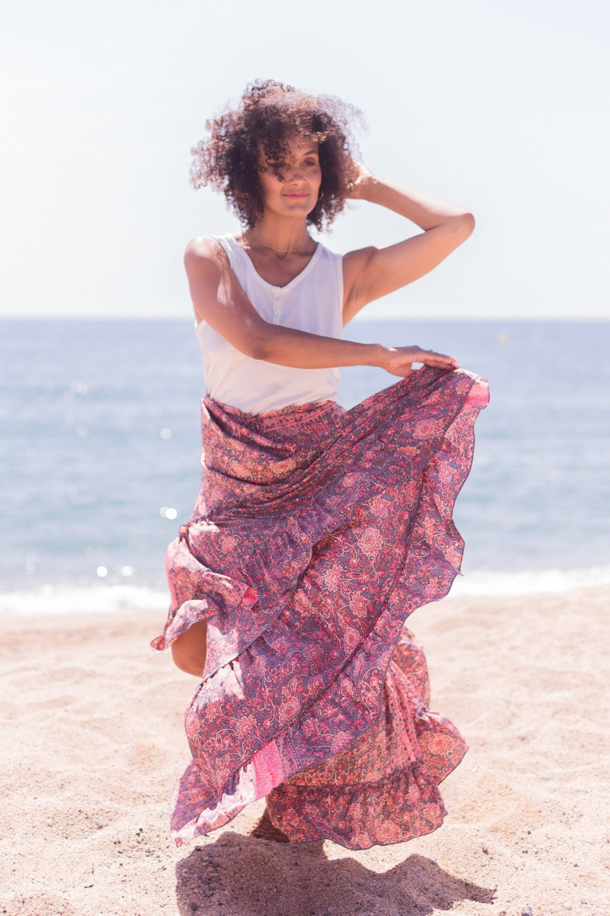 Maxi falda seda print floral