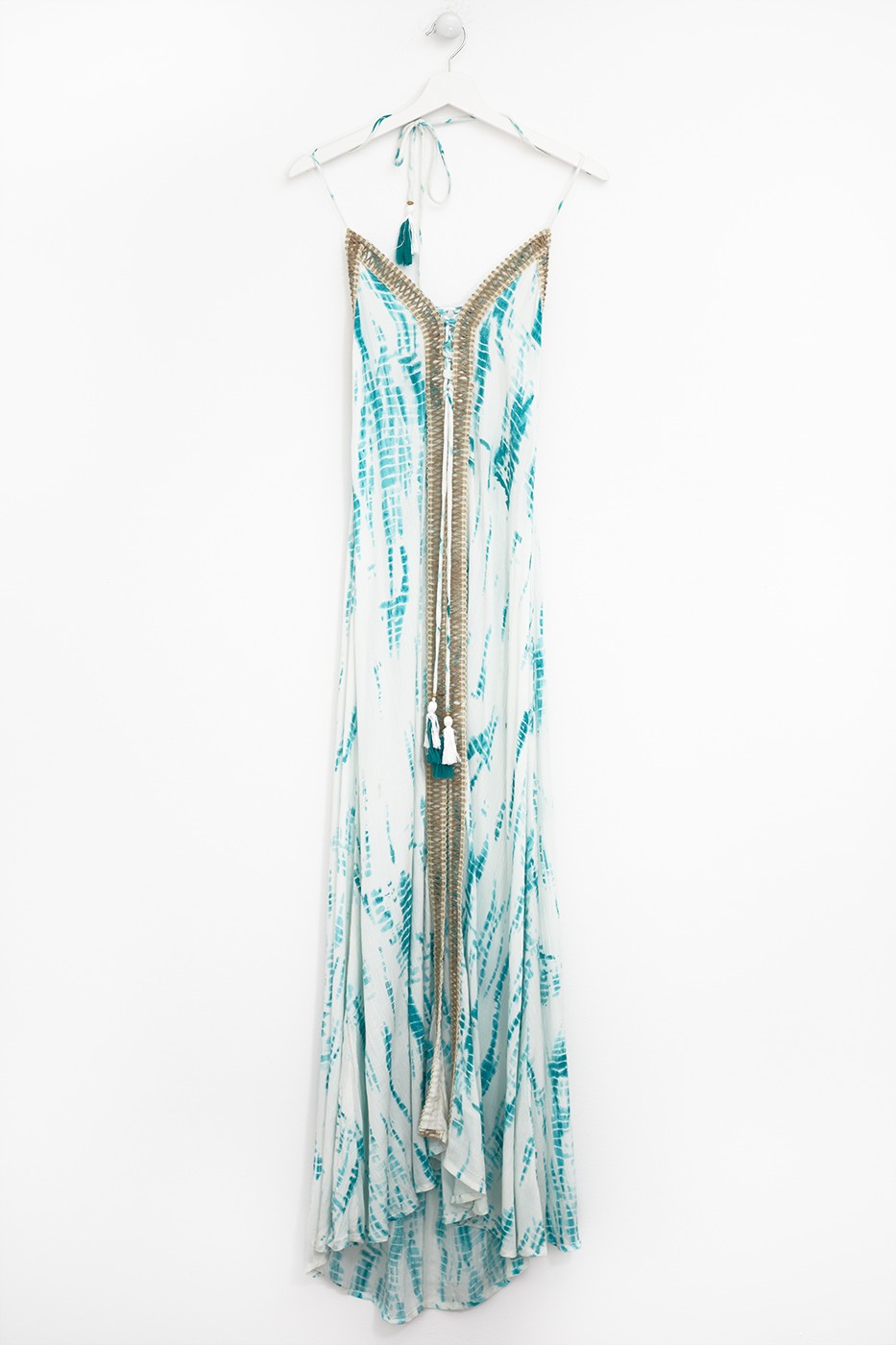 Vestido maxi tie-dye con aplicación