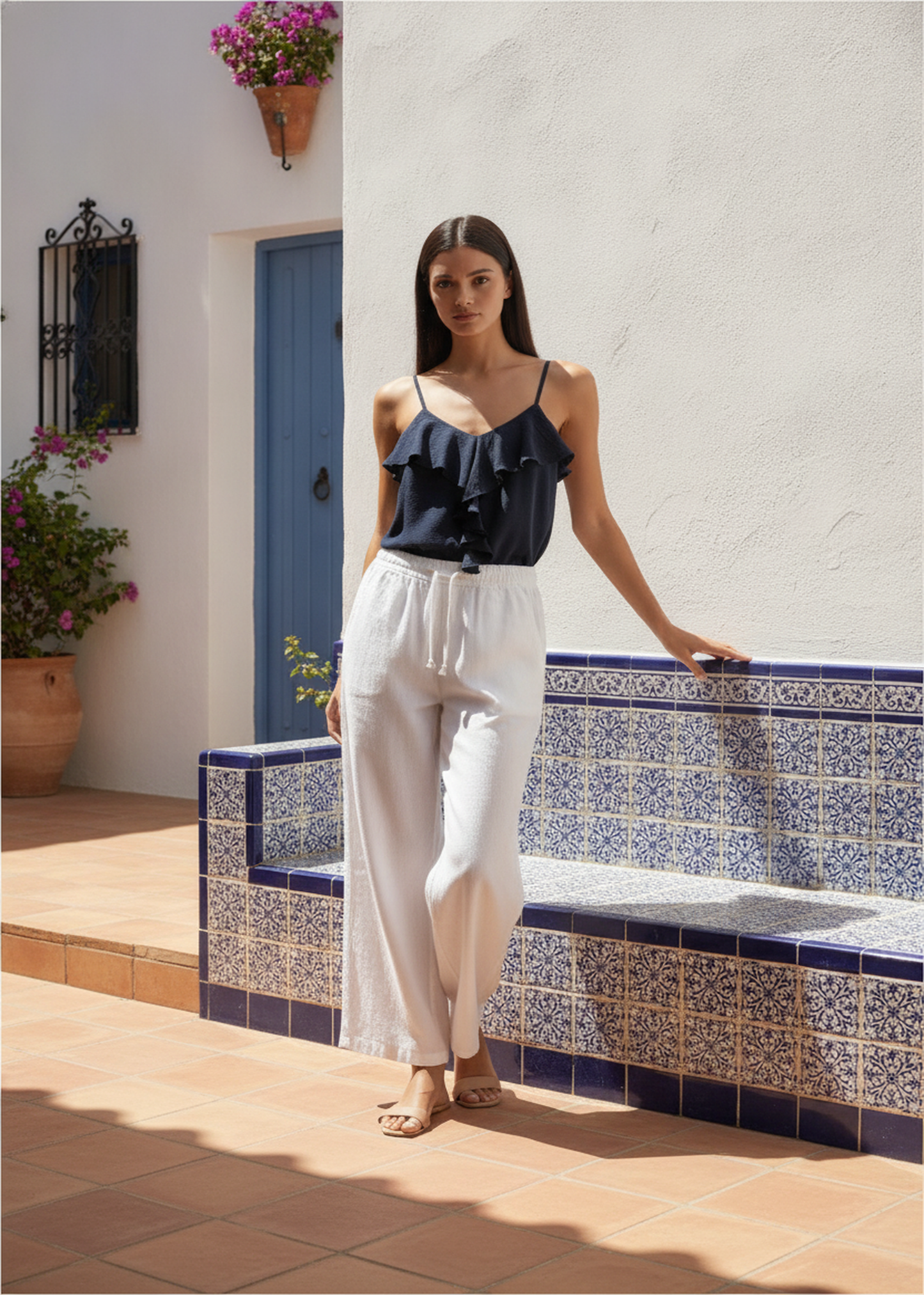 Pantalones lino palazzo