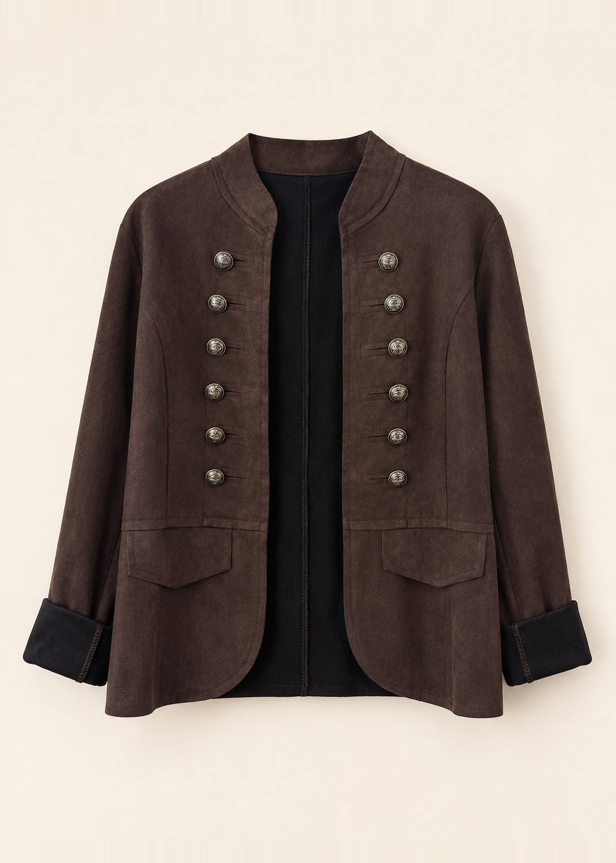 Faux suede frog-fastening jacket