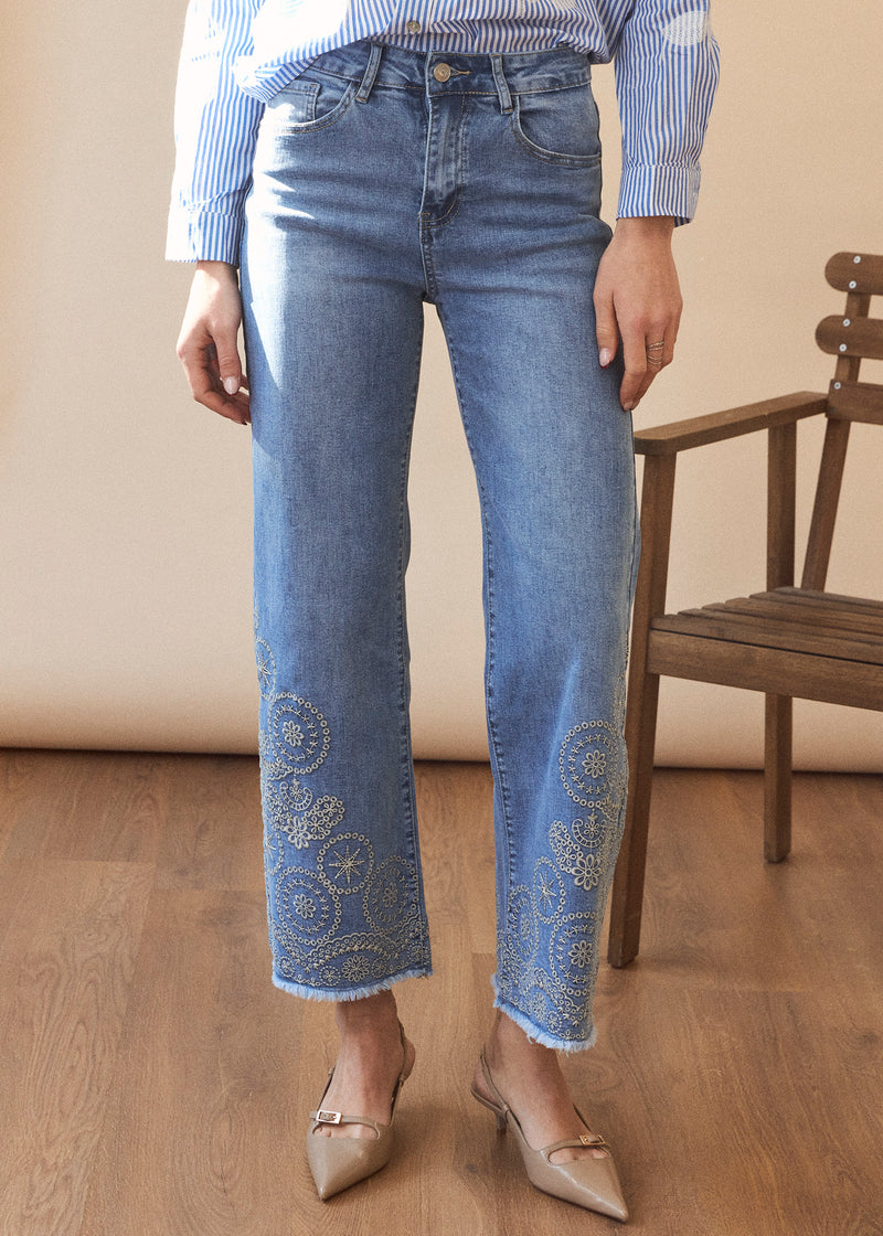 Jeans rectos bordados