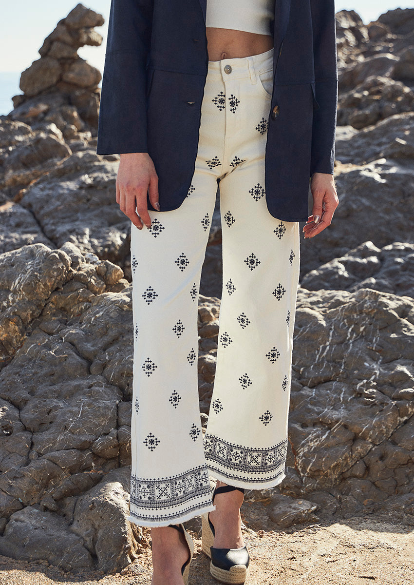 Jeans wide leg bordado