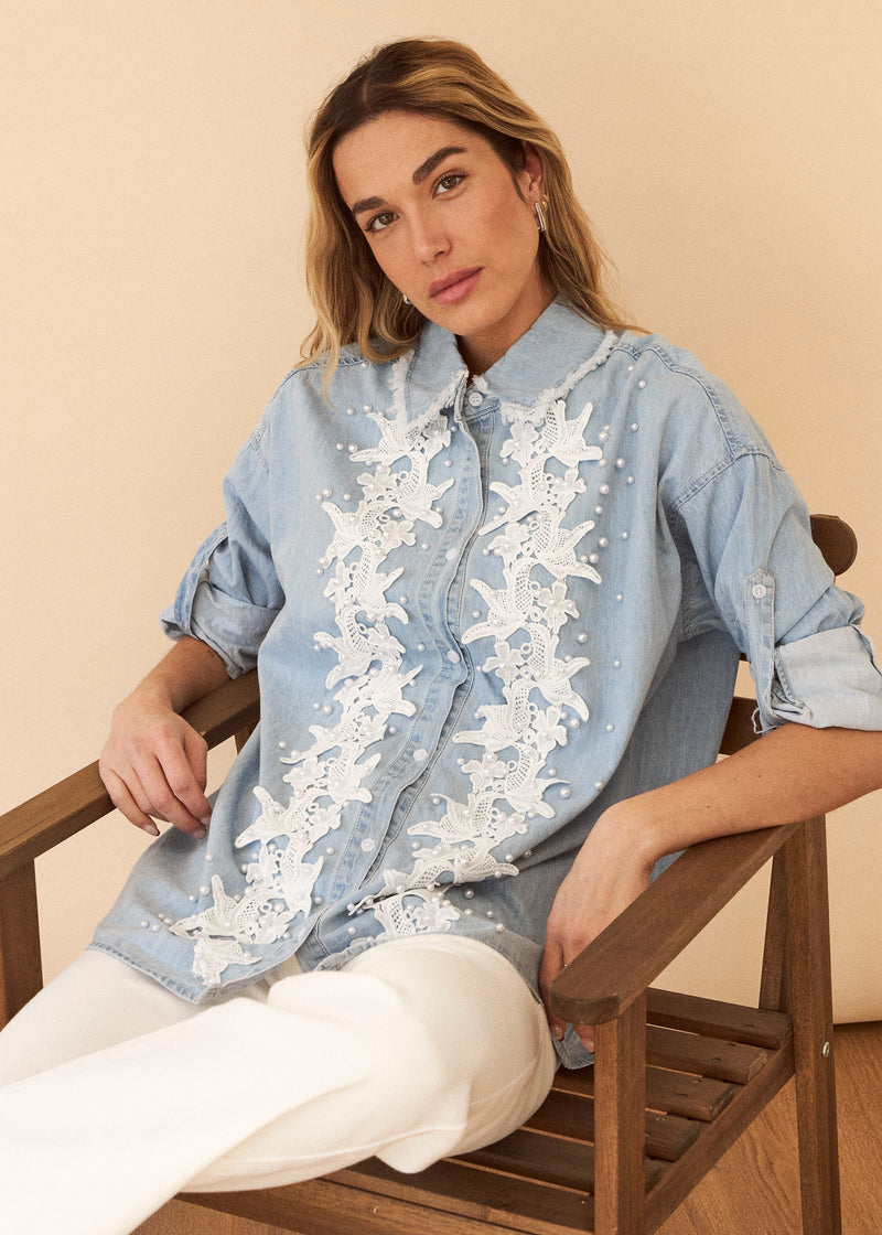 Camisa denim perlas