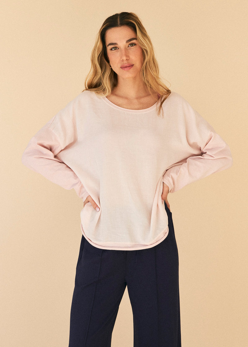 Camiseta bitextura lino cuello redondo