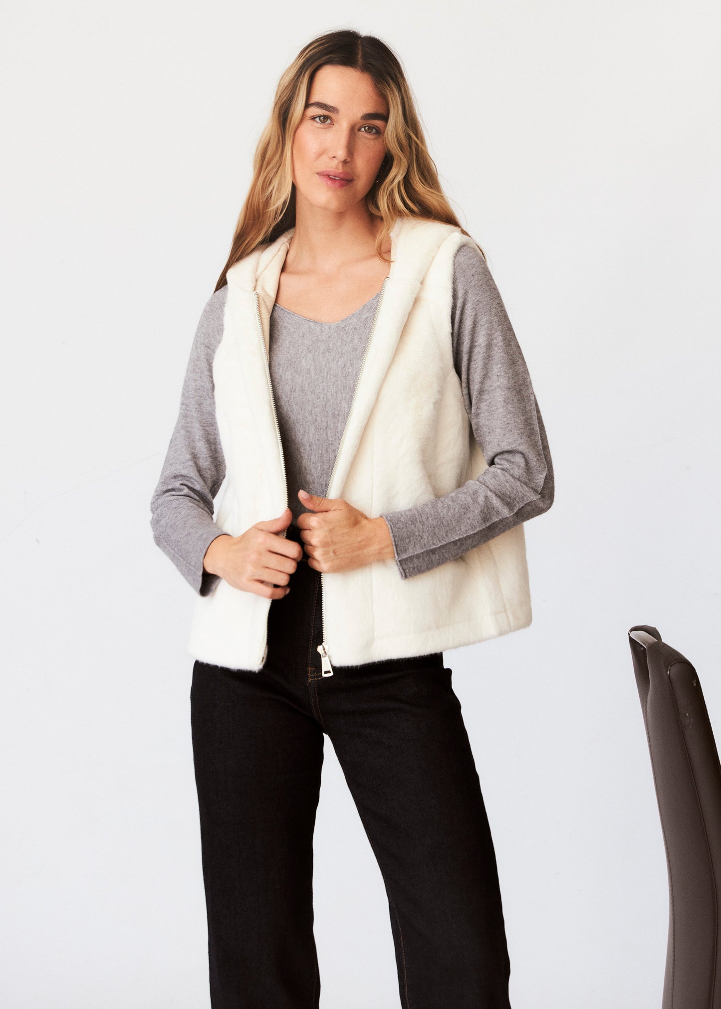 Faux fur vest with hood
