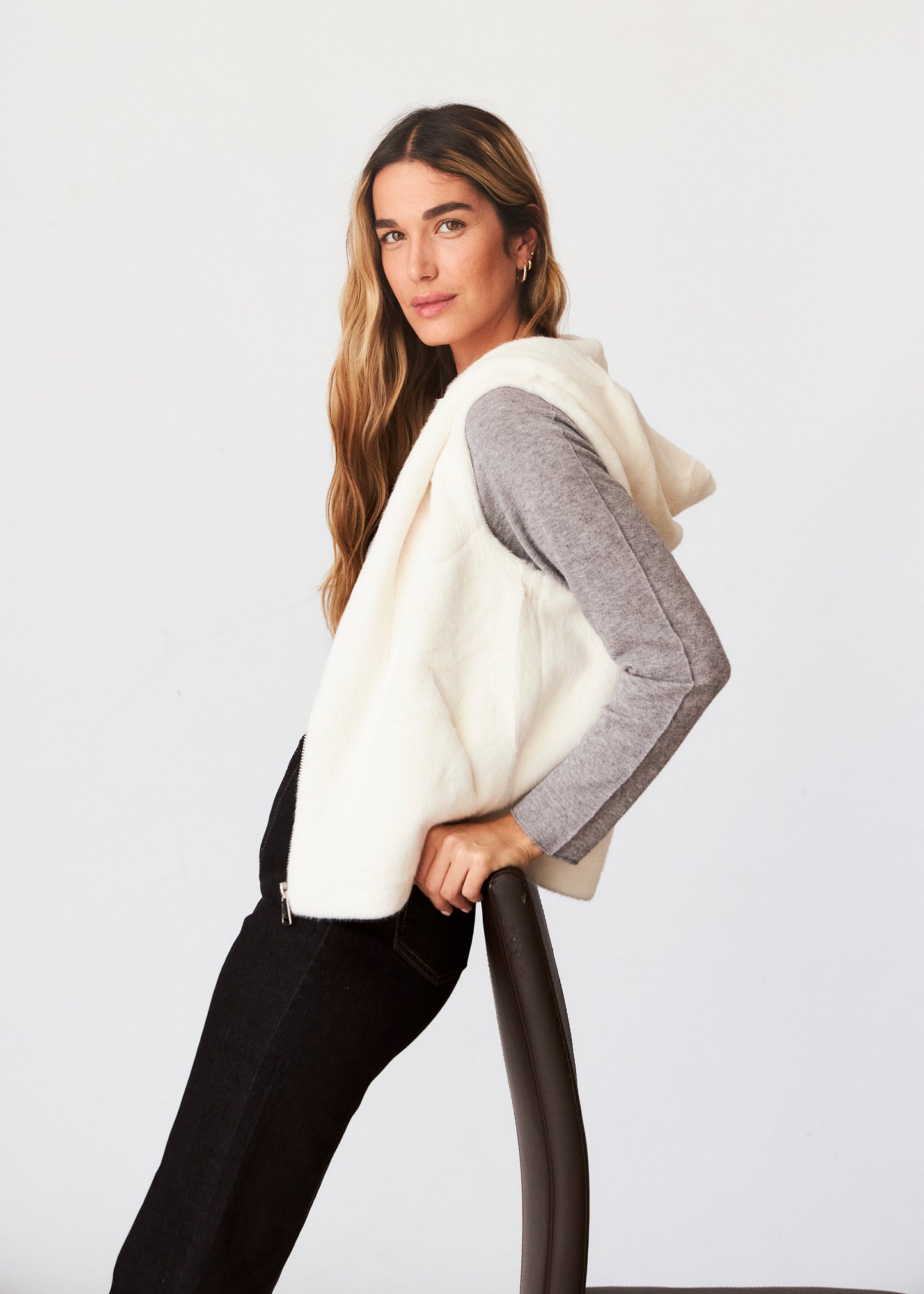 Faux fur vest with hood