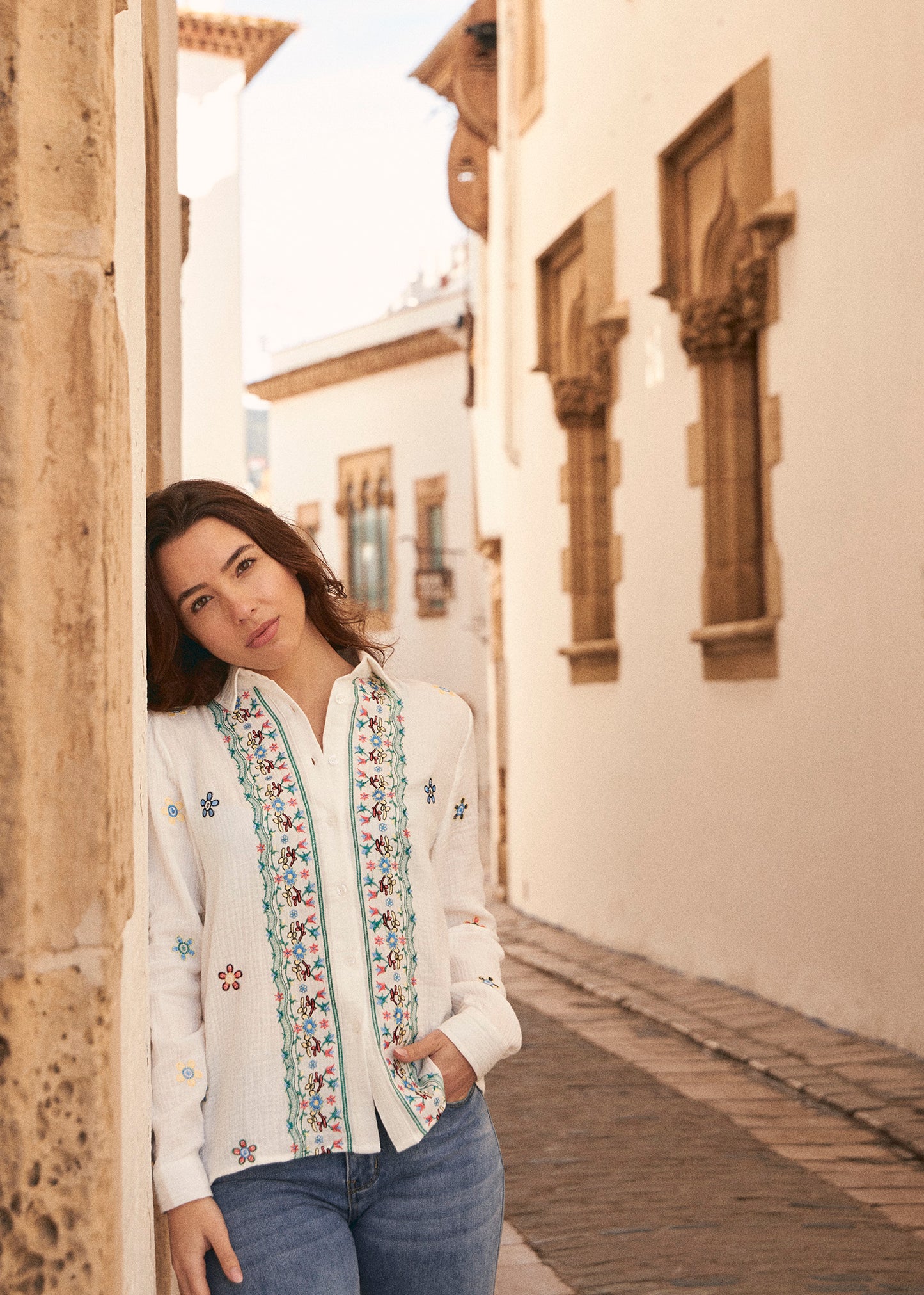 Camisa bambula bordados