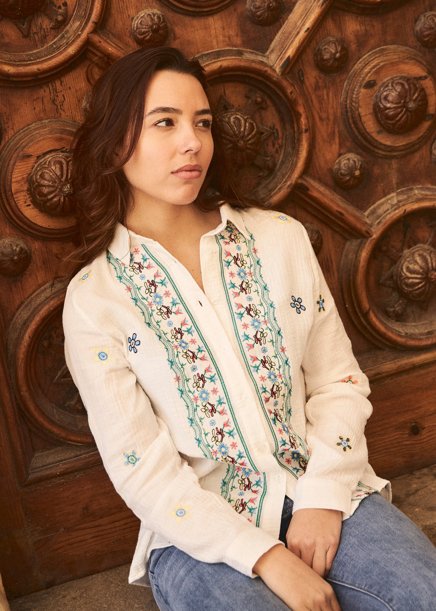 Camisa bambula bordados
