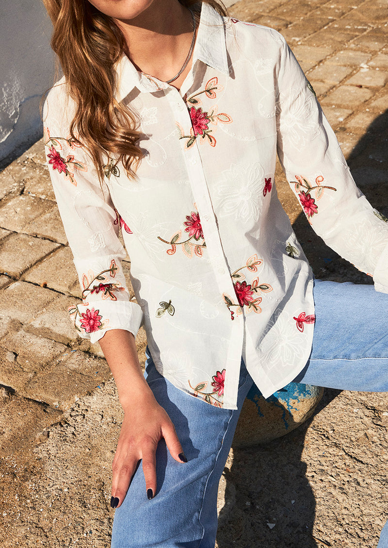 Floral embroidered shirt