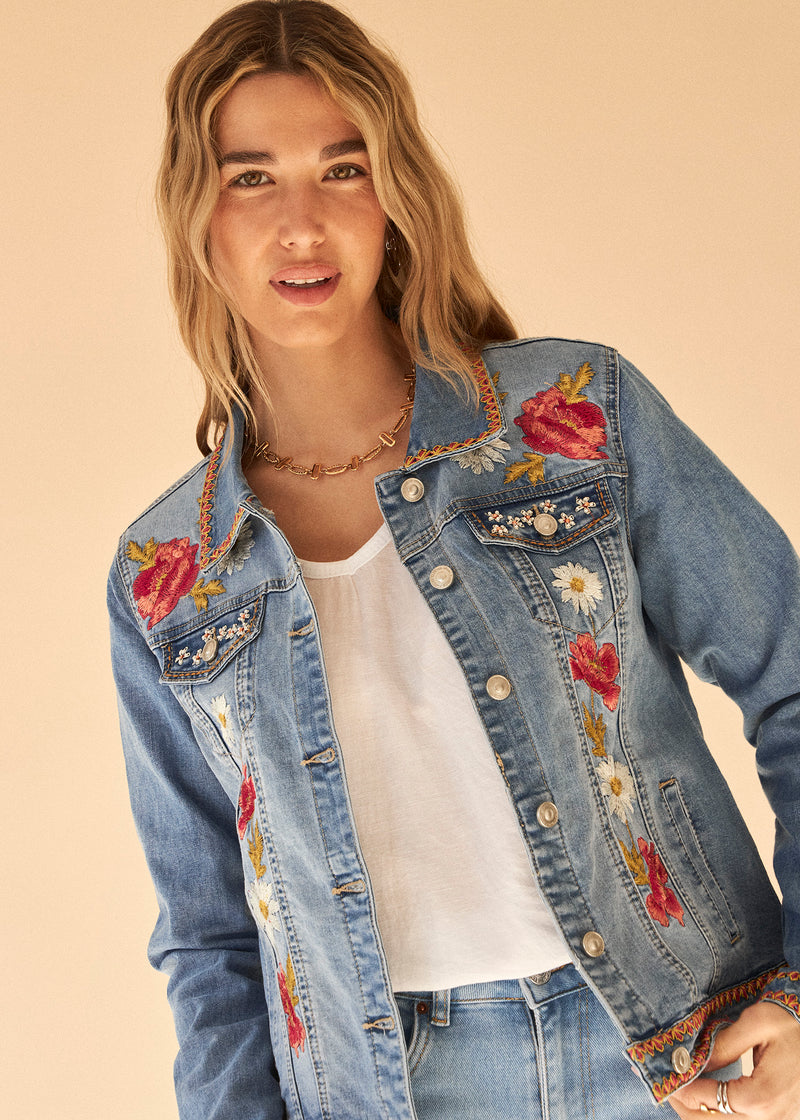 Cazadora denim bordados