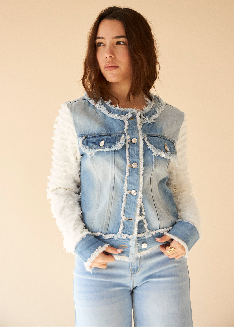 Cazadora denim flecos