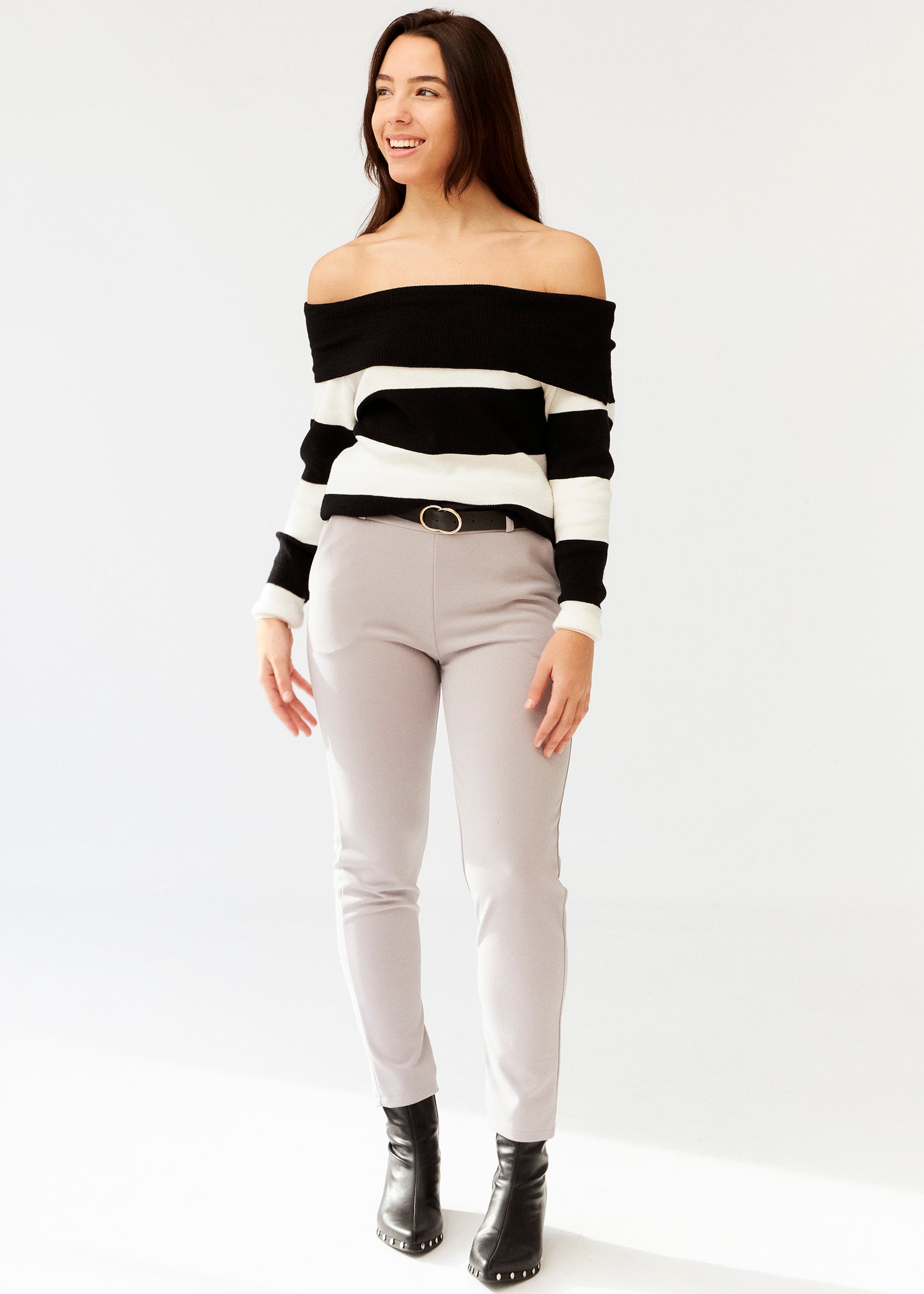 Striped off shoulder sweater