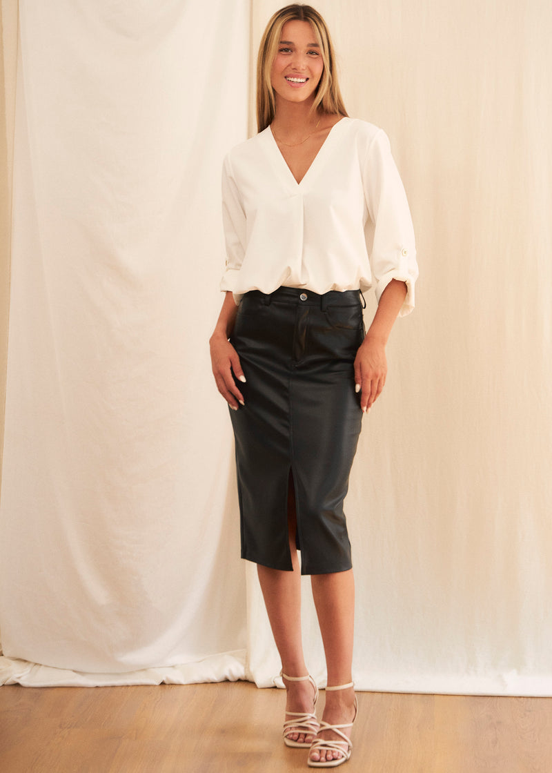 Leather effect midi skirt