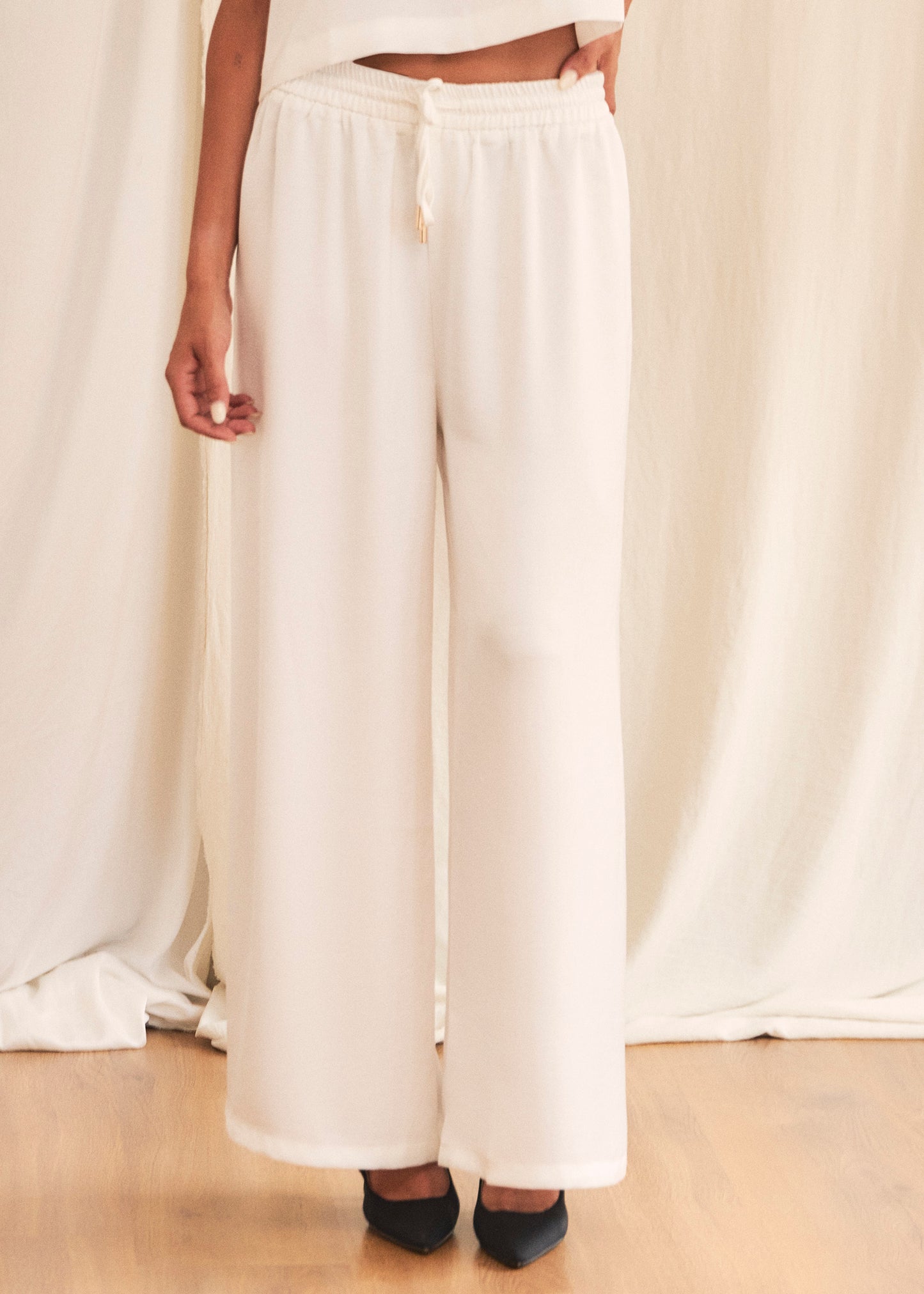 Long satin trousers