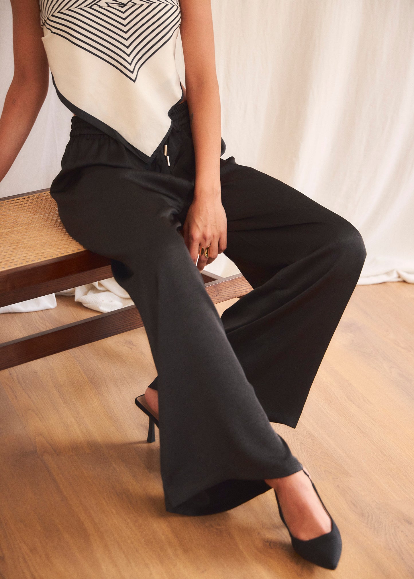 Long satin trousers