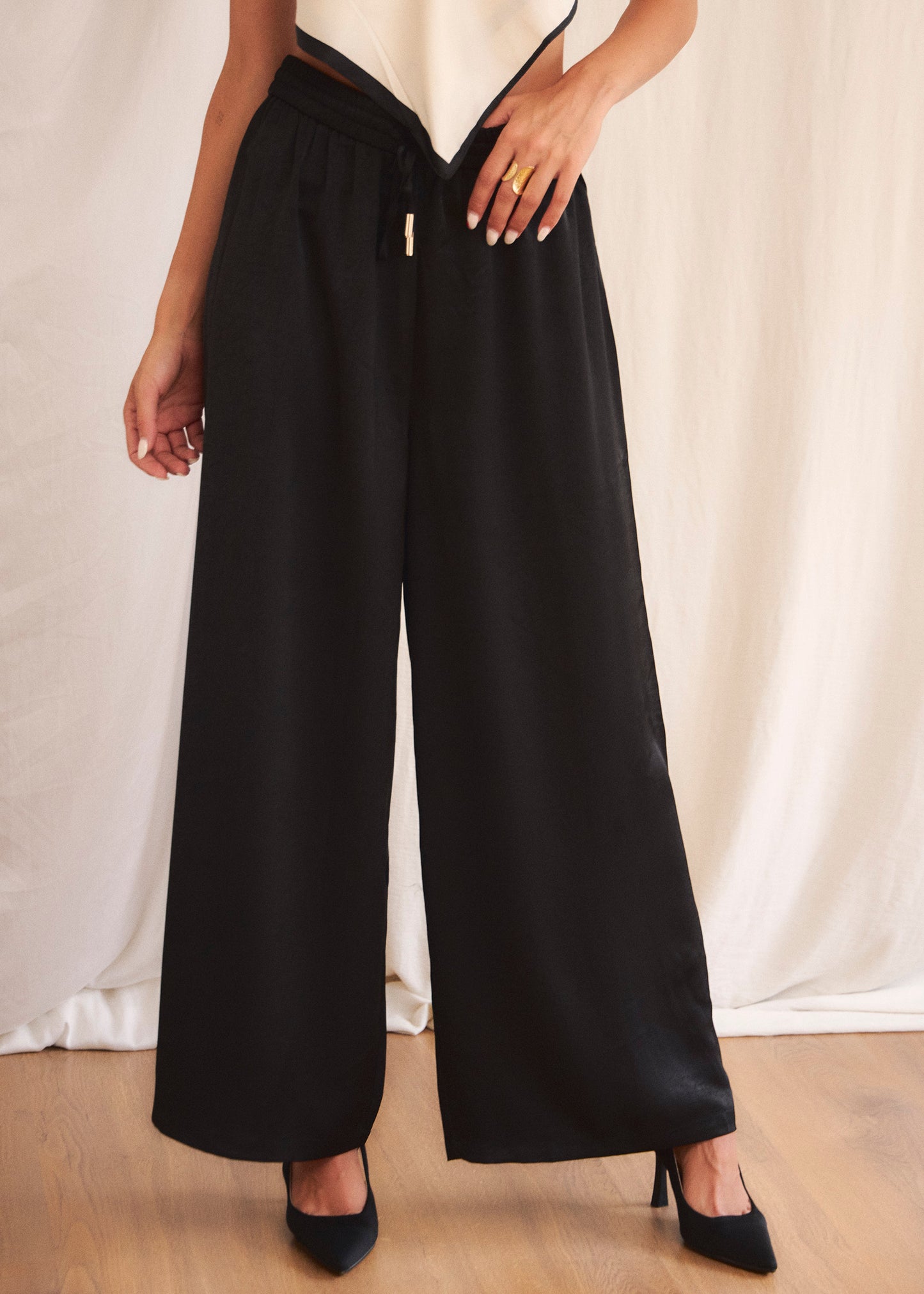 Long satin trousers