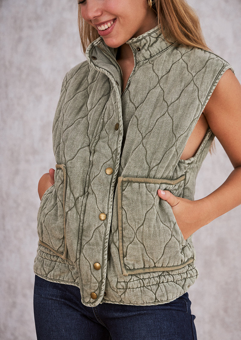 Quilted denim vest