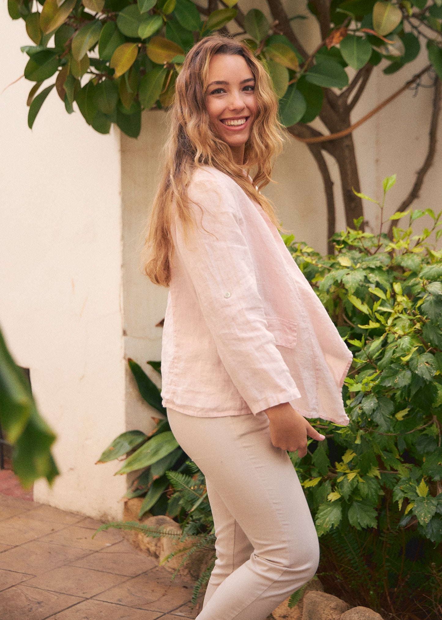 Asymmetrical linen light jacket