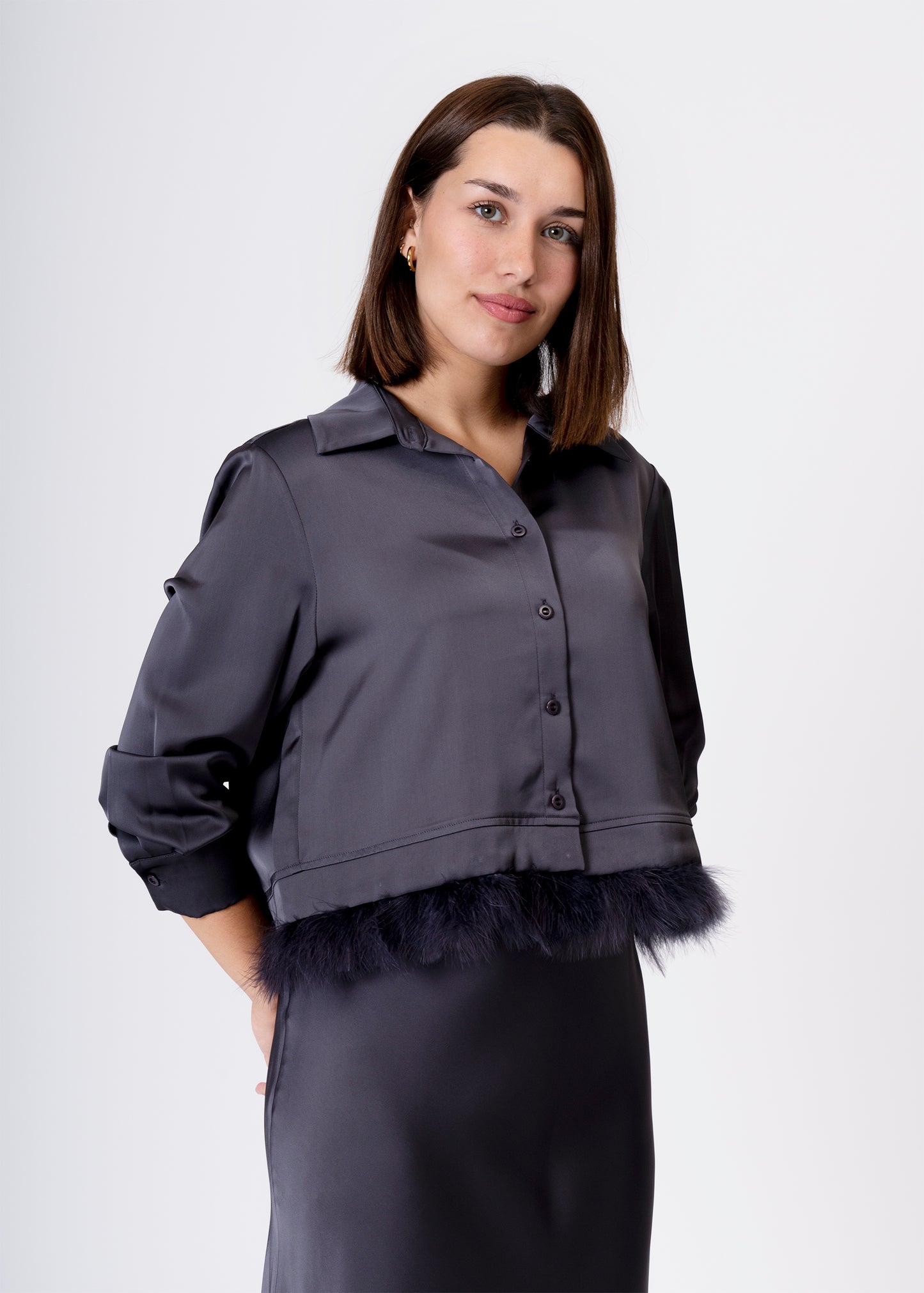 Satin feather shirt