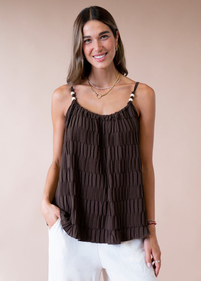 Top plisado abalorios