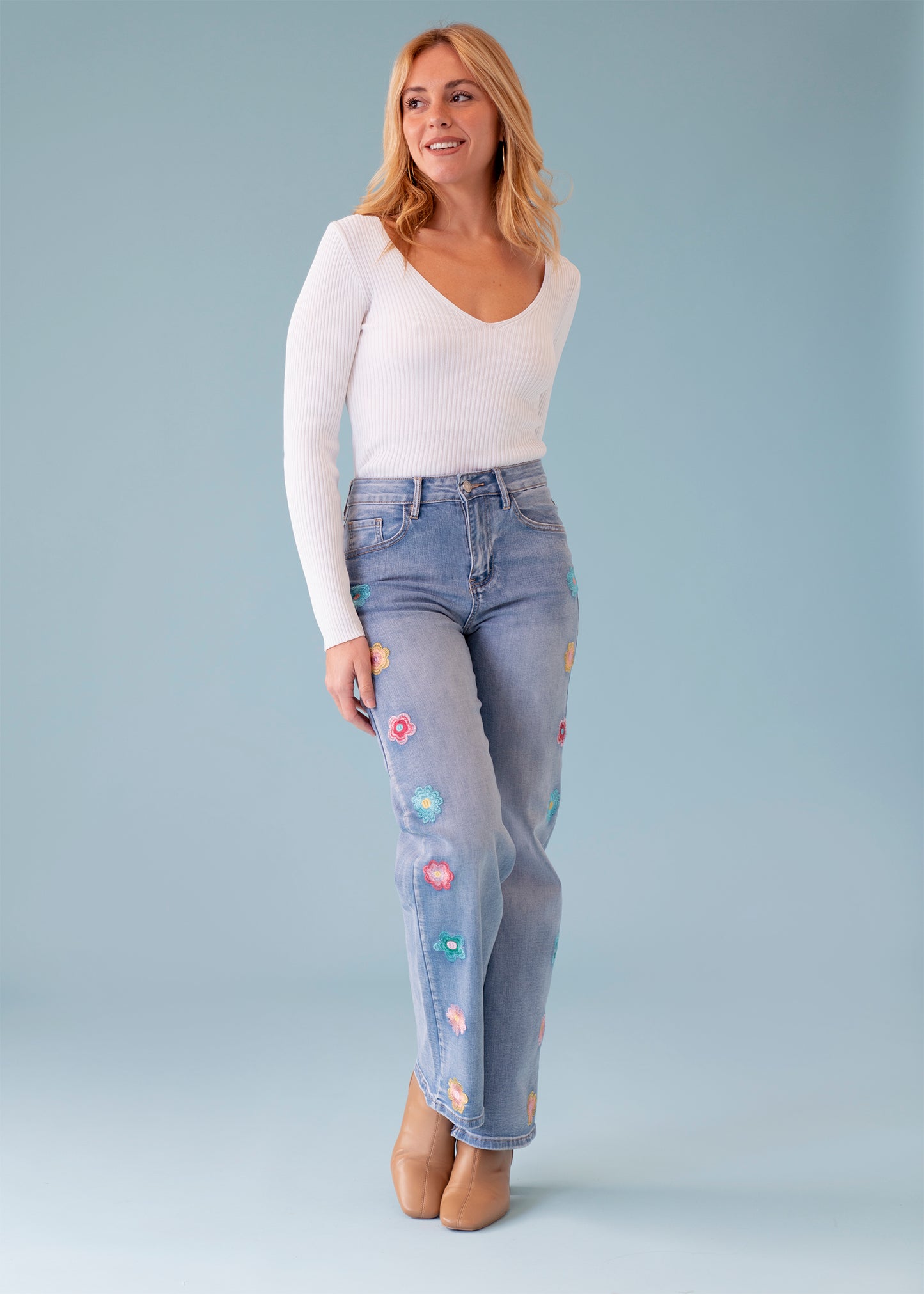 Jeans bordados rectos