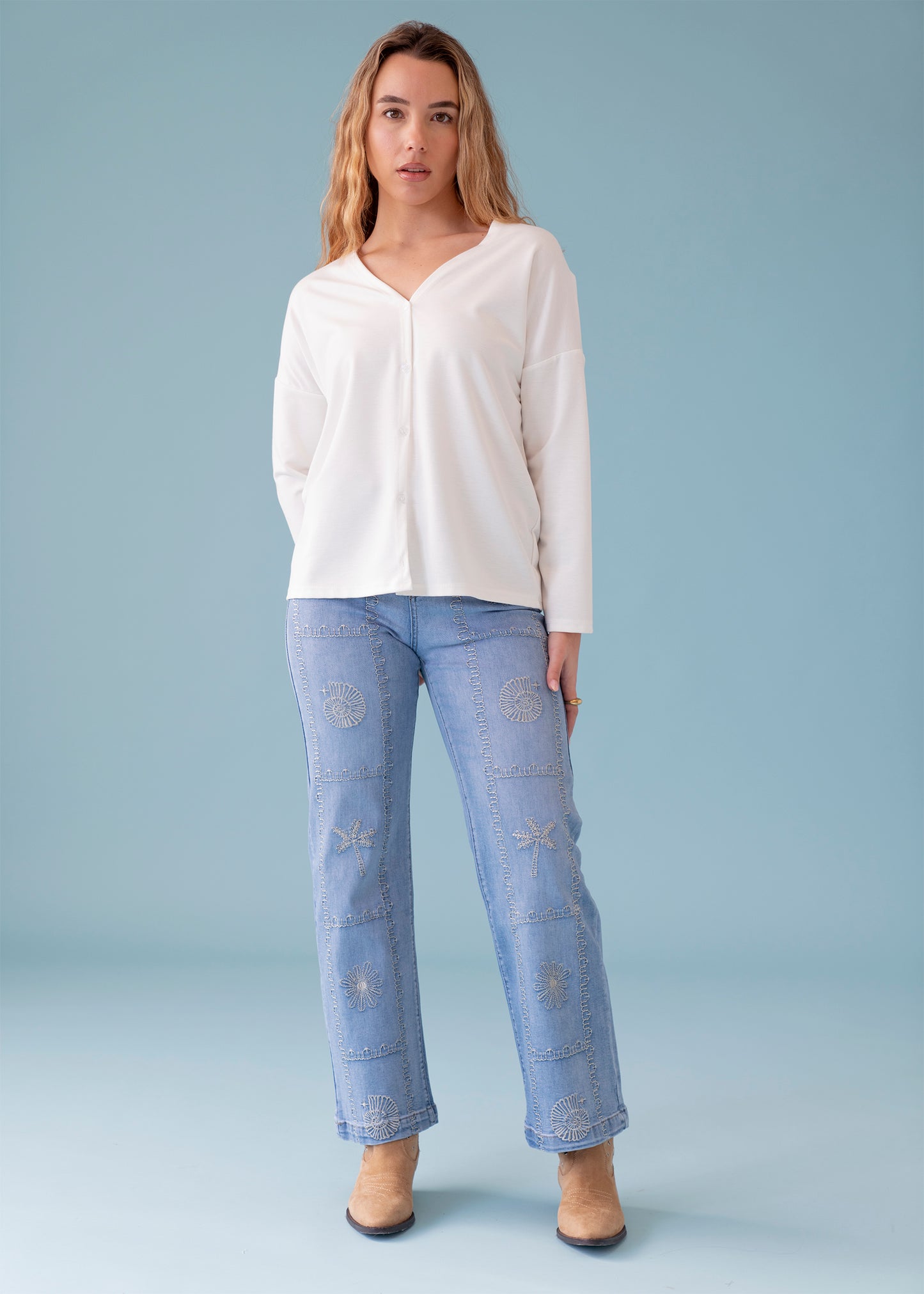 Jeans bordados rectos