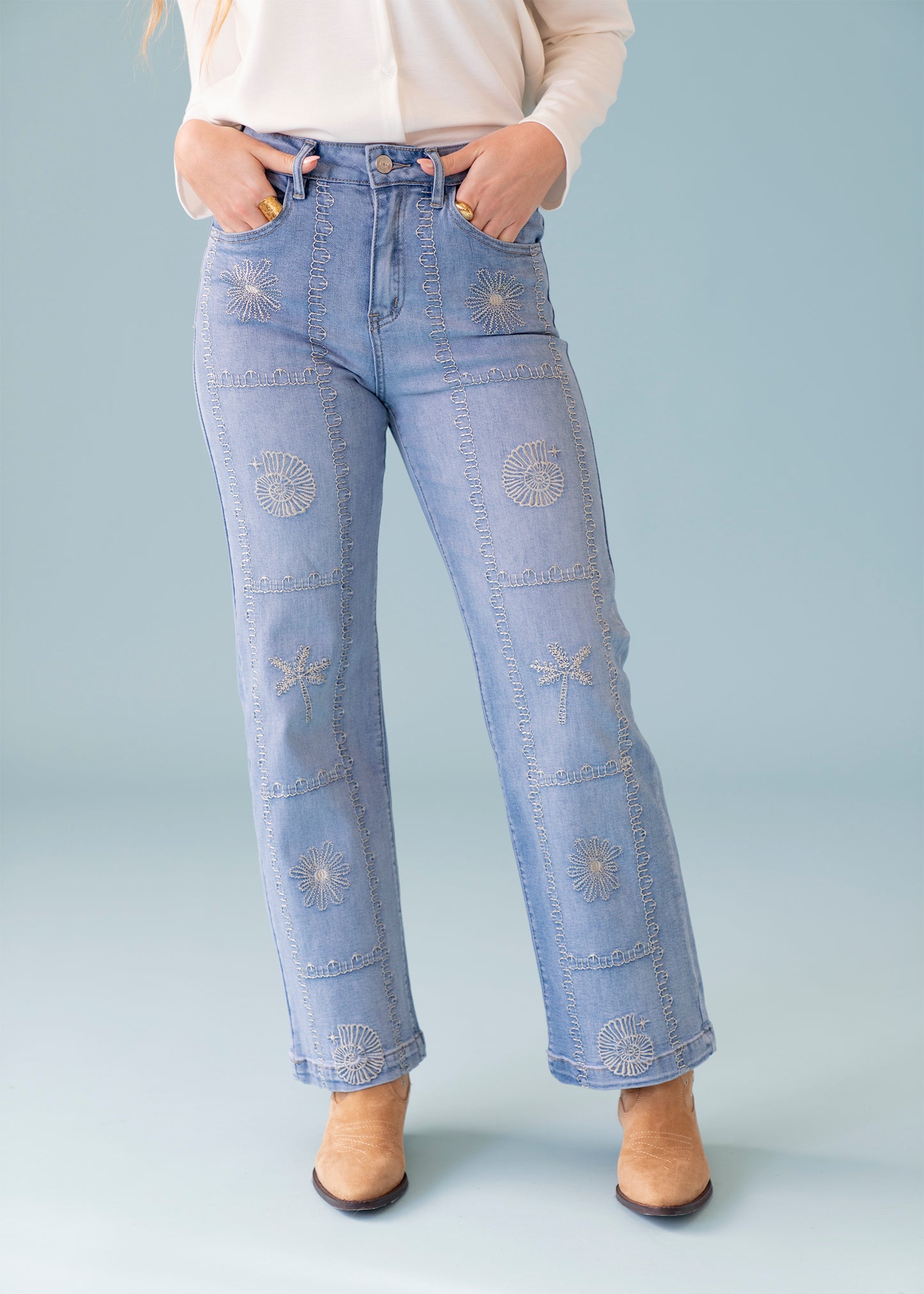 Jeans bordados rectos