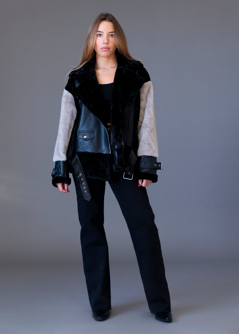 Cazadora bicolor piel