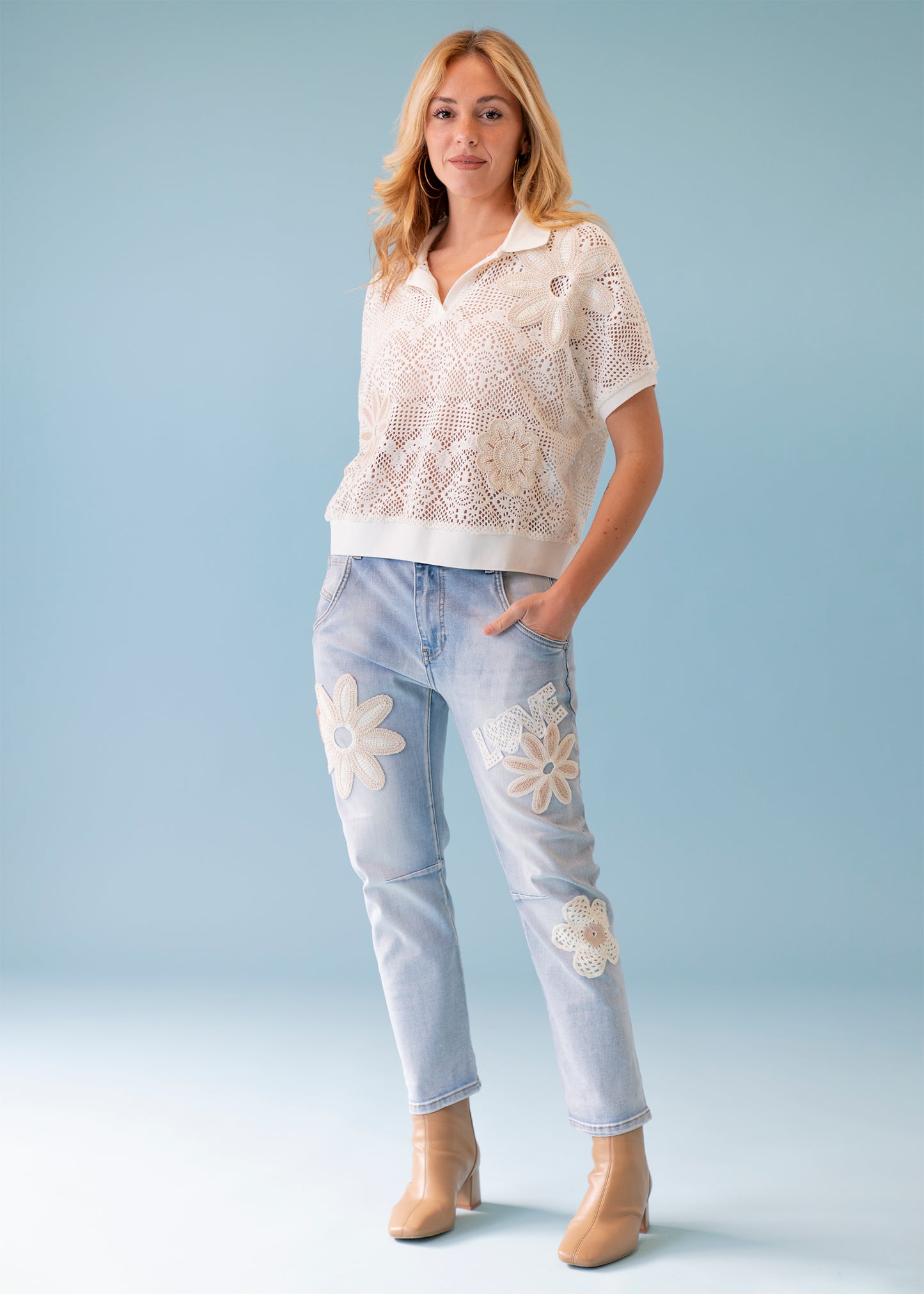 Polo crochet bordado